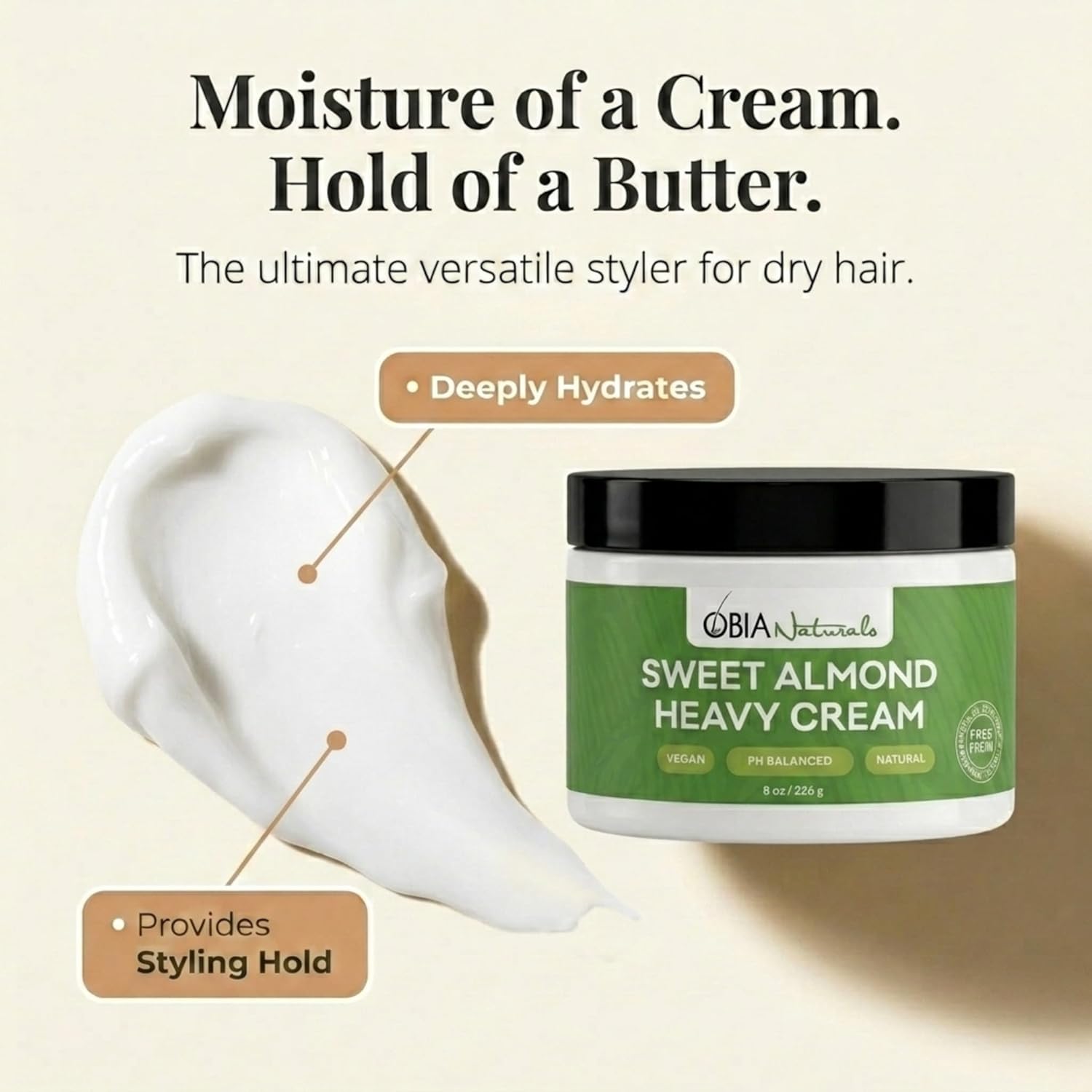 OBIA Naturals Sweet Almond Heavy Cream — Rich Moisture Leave-In Conditioner, 8 Oz