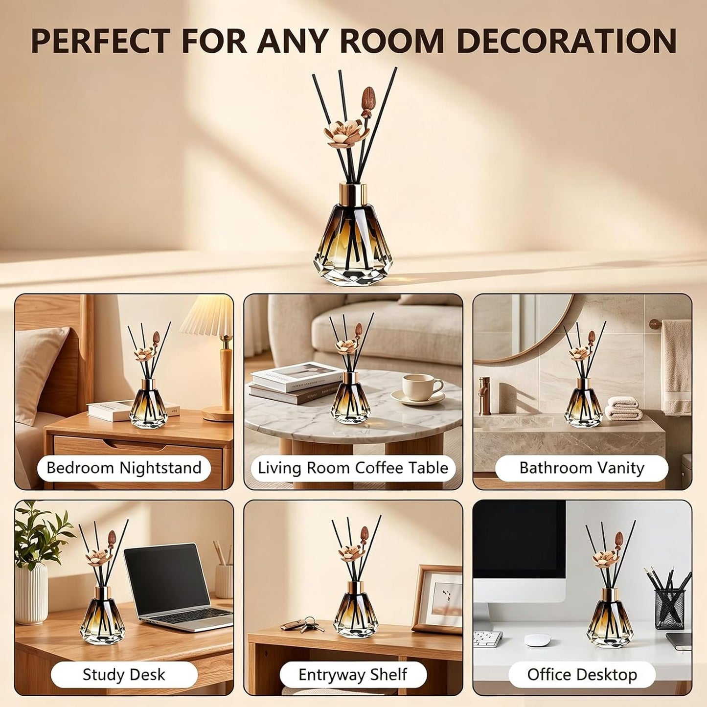 2Pcs 60ml/2oz Diffuser Bottles Empty Refillable Glass Diffusers Jars Aromatherapy Container Fragrance Accessories Use for DIY Replacement Diffuser Sticks Home Bathroom Decor