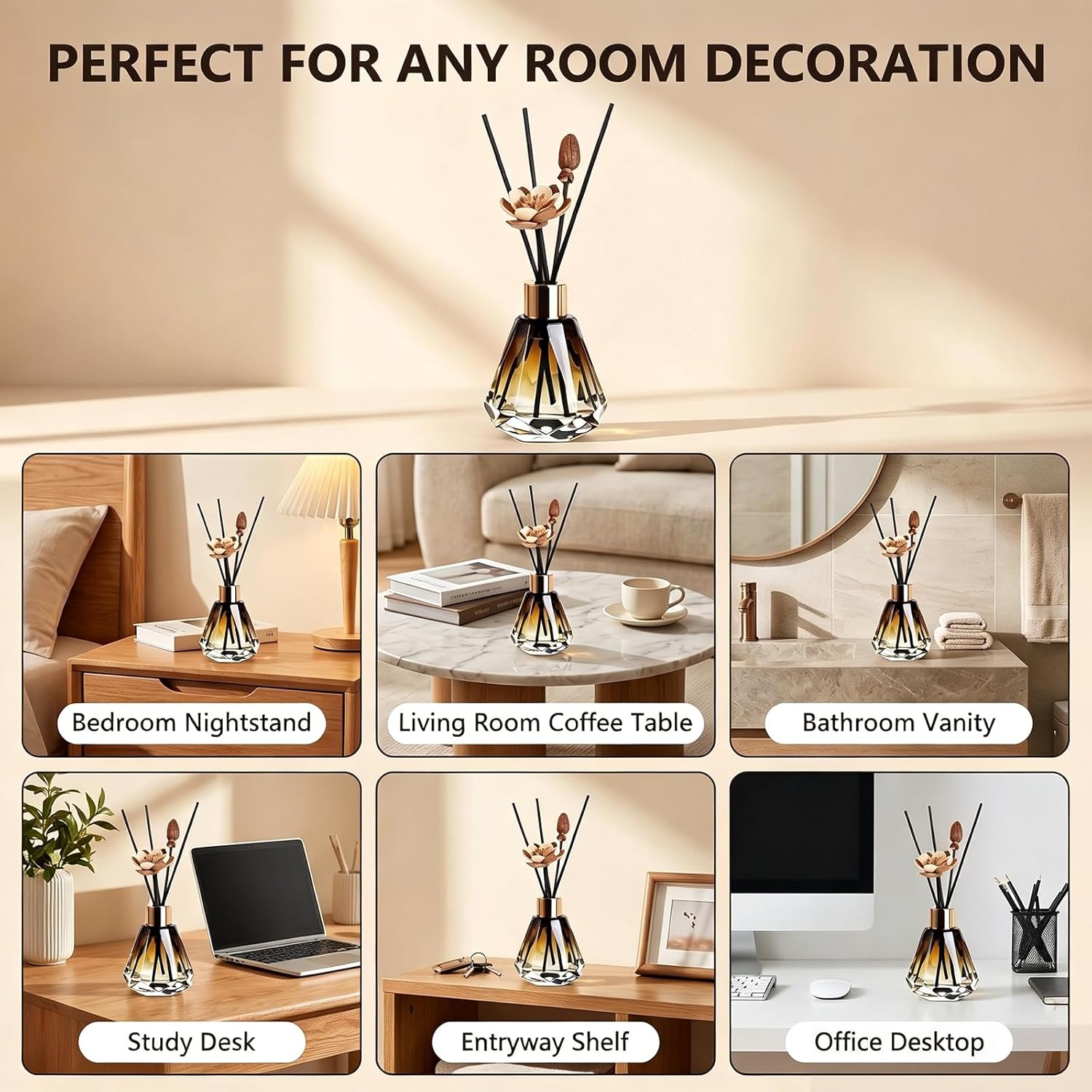 2Pcs 60ml/2oz Diffuser Bottles Empty Refillable Glass Diffusers Jars Aromatherapy Container Fragrance Accessories Use for DIY Replacement Diffuser Sticks Home Bathroom Decor