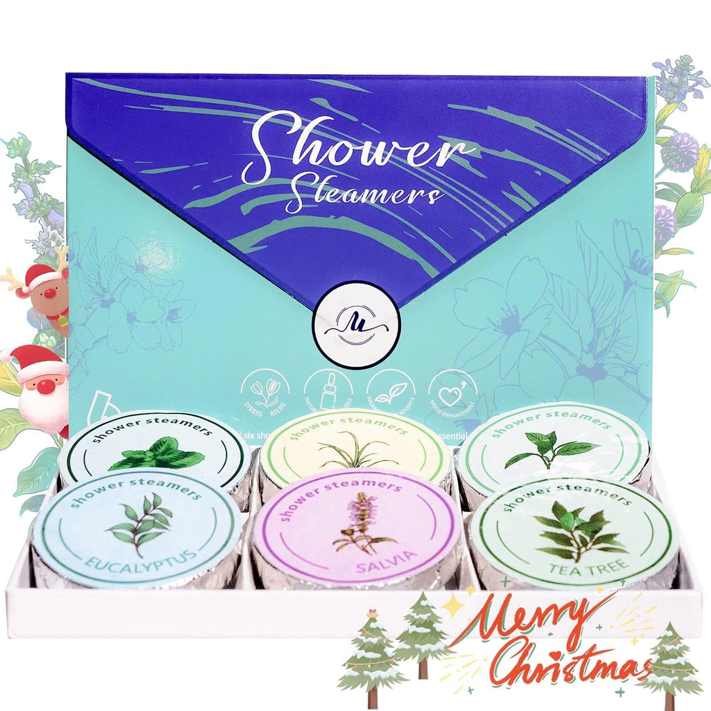 Shower Steamers Aromatherapy - Valentine's Day Gifts for Women, 6 Scents Eucalyptus and Mint Shower Bombs Long Lasting, Individually Wrapped, Stocking Stuffers for Women, Blue