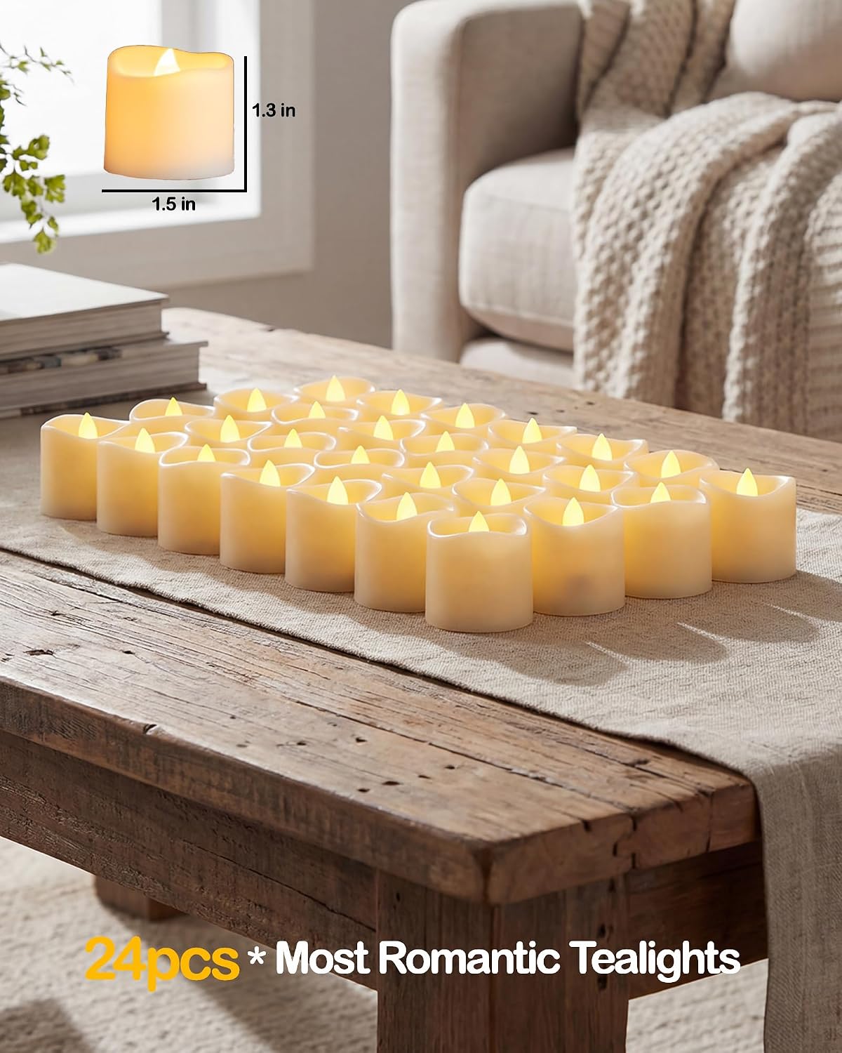 Gmnee 24Pcs Tea Lights Battery Operated, 200+Hours Small LED Candles | Flameless Tealights Candles for Christmas, Wedding, Party, and Halloween Decoration (Battery Included)