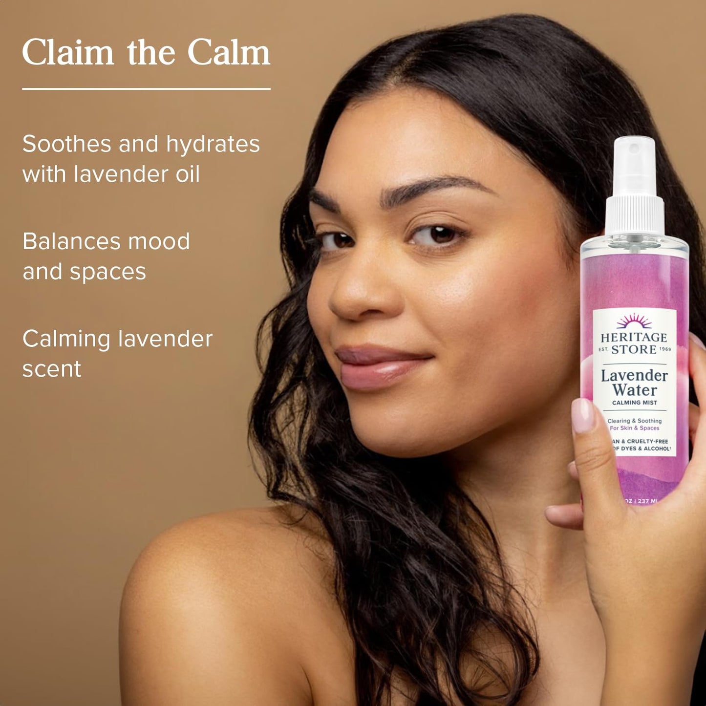 HERITAGE STORE Lavender Water Mist, Face and Body Spray, Pillow Spray, Room Spray, Calms and Balances Skin and Spaces, Soothing Lavender Scent, Made without Parabens, Vegan, Cruelty Free, 8oz