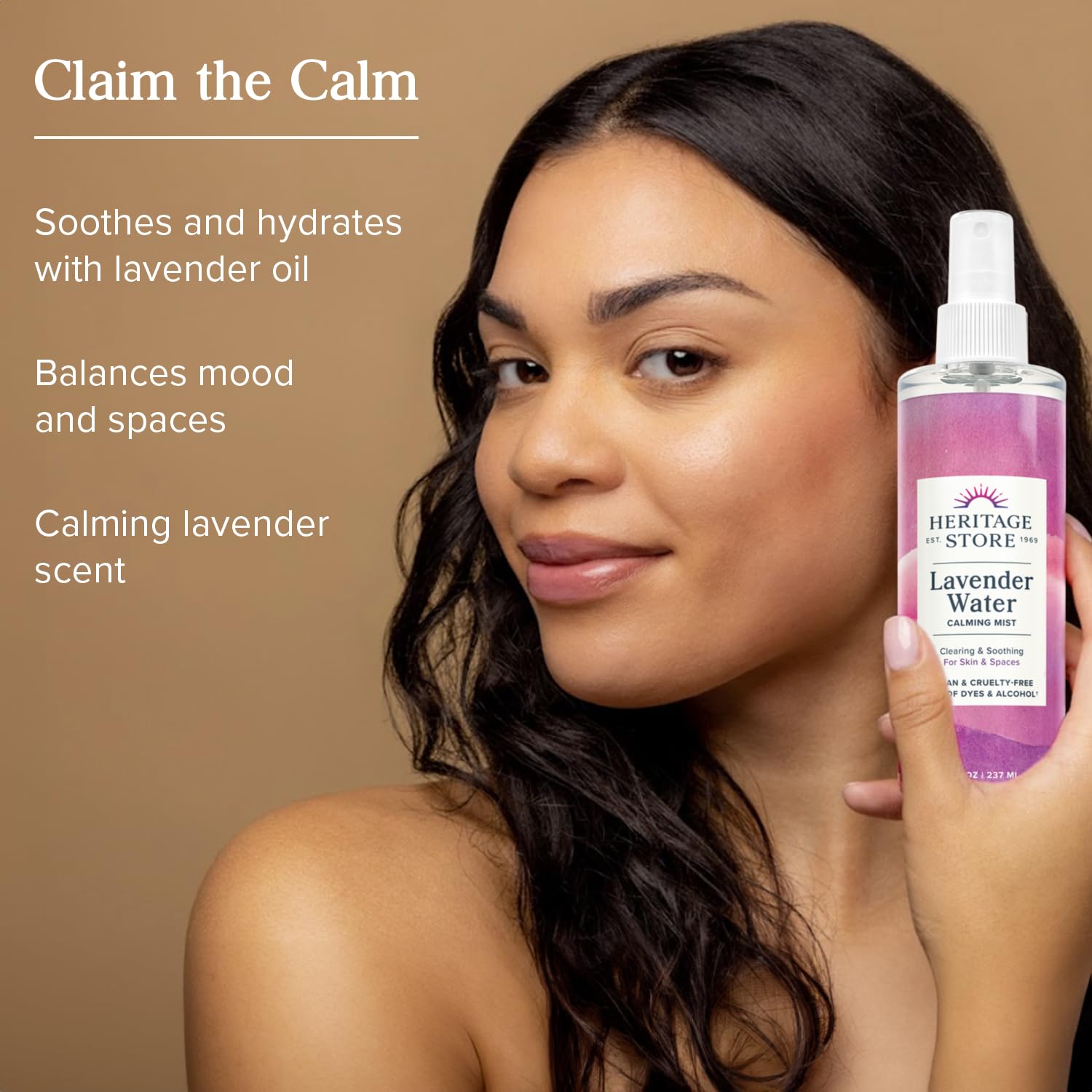HERITAGE STORE Lavender Water Mist, Face and Body Spray, Pillow Spray, Room Spray, Calms and Balances Skin and Spaces, Soothing Lavender Scent, Made without Parabens, Vegan, Cruelty Free, 8oz