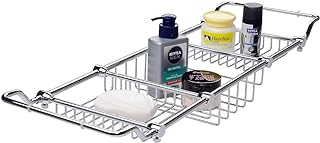 Brass Expandable Bathtub Caddy Over Tub Rack with Chrome Polished Finish for Elegant Bath Storage