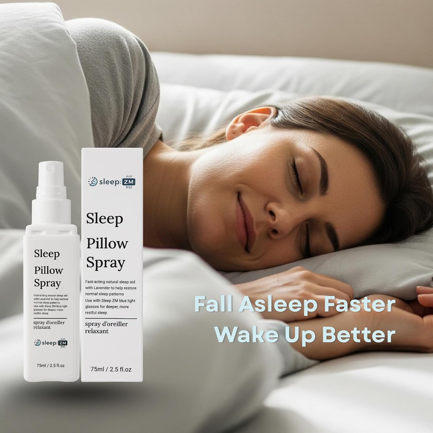 Sleep ZM Lavender Pillow Sleep Spray – Natural Relaxation and Calming Mist with Essential Oils for Deep Sleep – Use with Sleep ZM Blue Light Glasses – 2.5 fl oz Home and Travel Size Aromatherapy Spray