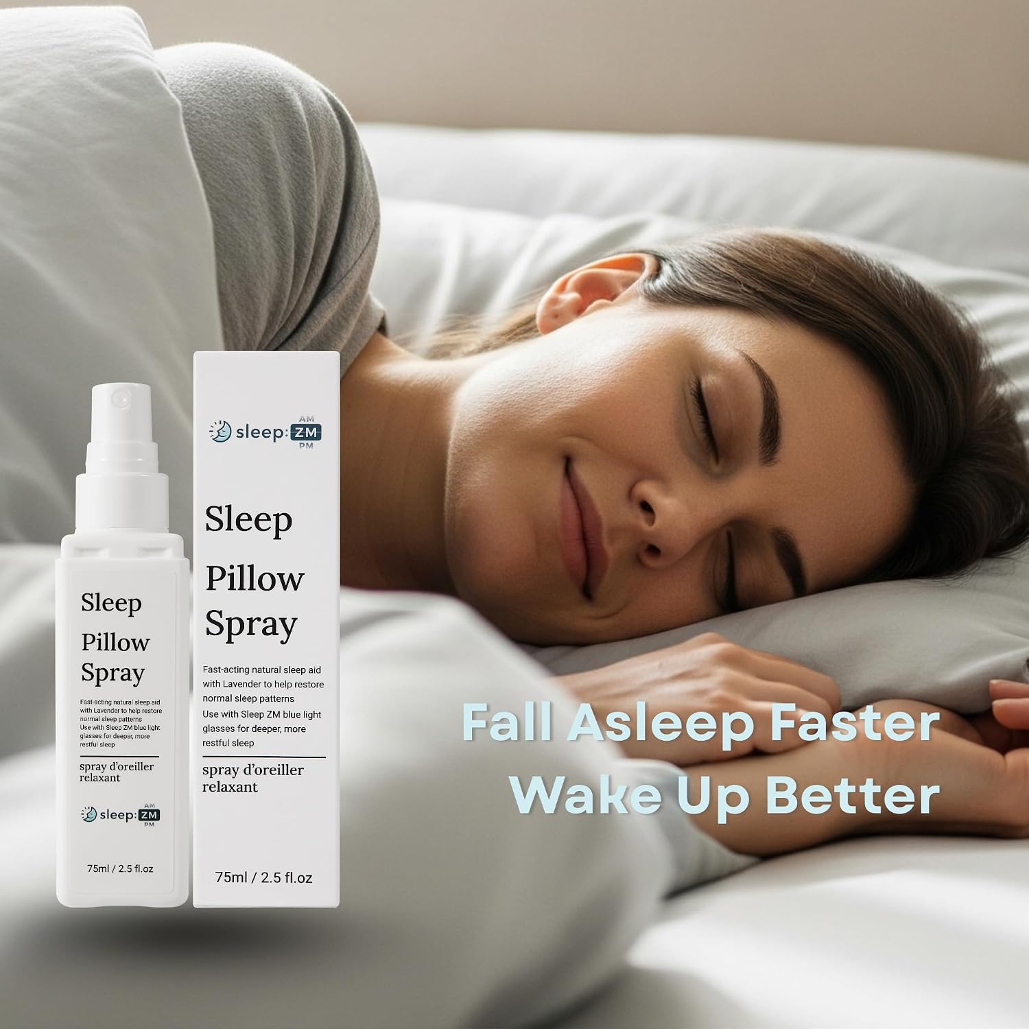 Sleep ZM Lavender Pillow Sleep Spray – Natural Relaxation and Calming Mist with Essential Oils for Deep Sleep – Use with Sleep ZM Blue Light Glasses – 2.5 fl oz Home and Travel Size Aromatherapy Spray
