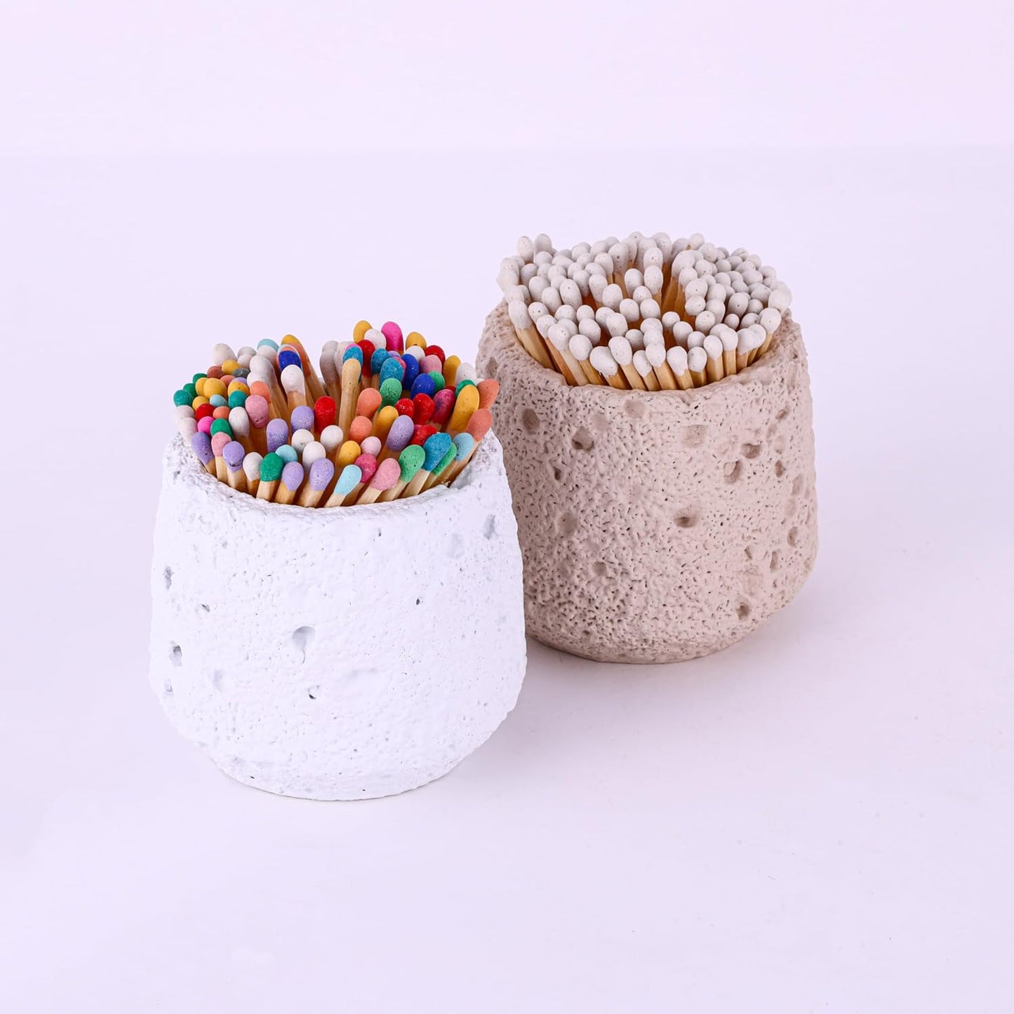 Concrete Match Holder with Strike, Matches in a jar for Bathroom Candle and Candle Match Jar for Fireplace BBQ Grill Matches, Decorative Modern Home Decor Gifts for Girls - No Matchsticks