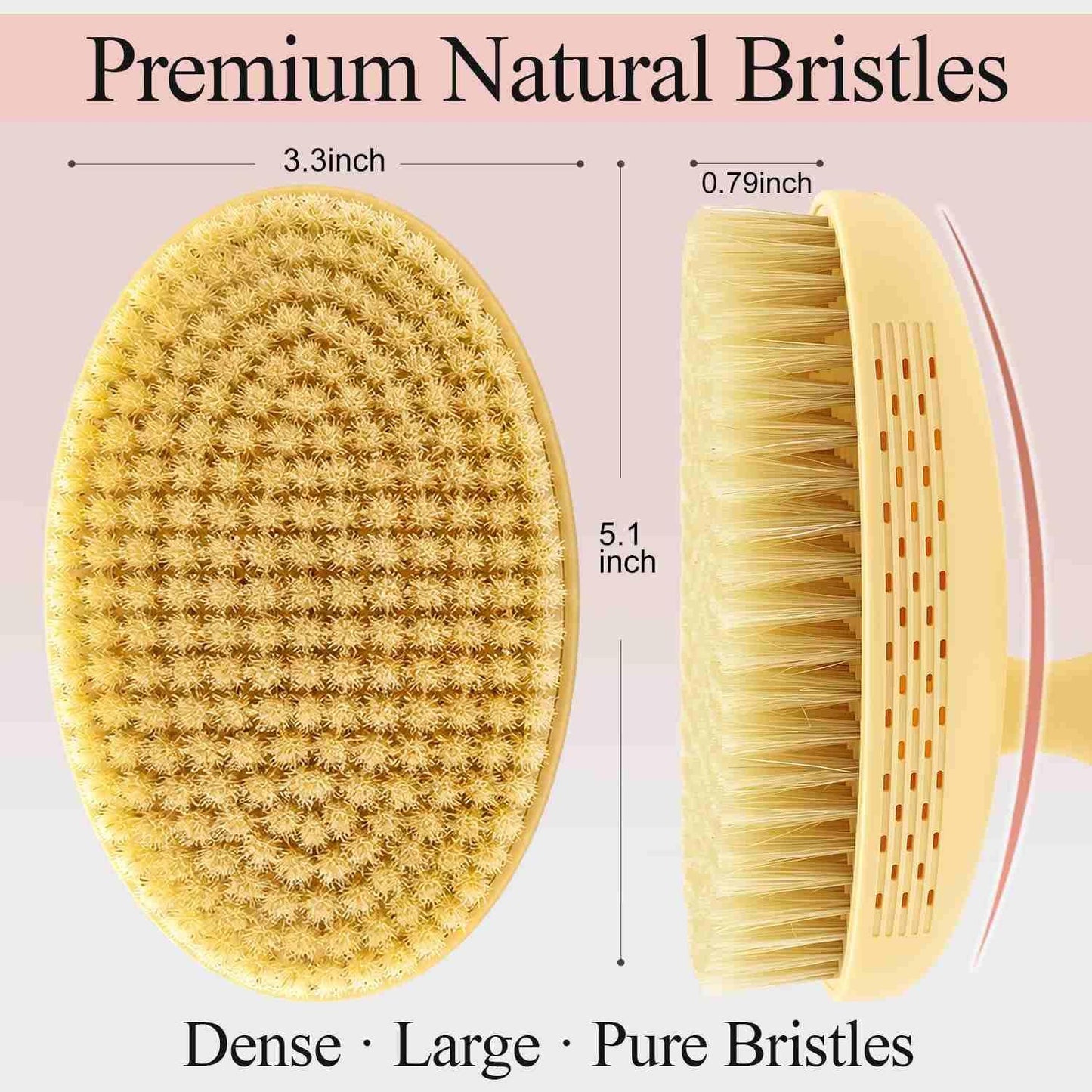 BUBBLEDANCE® Pebble Base Dry Brush - Large Dense Boar Bristles, Rust-Proof | Pebble base & football grip. Copper nails. Fast-Drying. Dry & wet use. Large dense brush for exfoliation & smooth skin