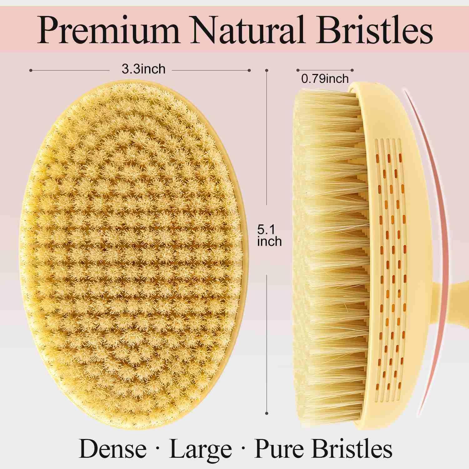 BUBBLEDANCE® Pebble Base Dry Brush - Large Dense Boar Bristles, Rust-Proof | Pebble base & football grip. Copper nails. Fast-Drying. Dry & wet use. Large dense brush for exfoliation & smooth skin