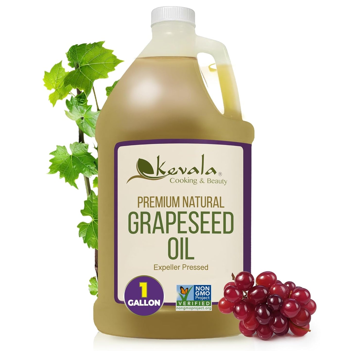 Kevala Grapeseed Oil | Non-GMO Expeller Pressed Grape Seed Oil for Cooking, Rich in Antioxidants, Skincare & Hair, Multipurpose Beauty Oil, High Smoke Point Oil – 128 Fl Oz | 1-Pack