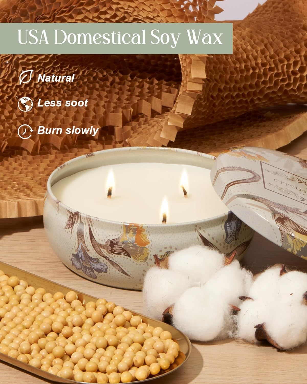M&SENSE 3 Wick Soy Candles for Home Scented, 12oz Citrus & Sage Scented Aromatherapy Candle for Stress Relief, 40 Hour Burn Time, Highly Scented Candle Gift