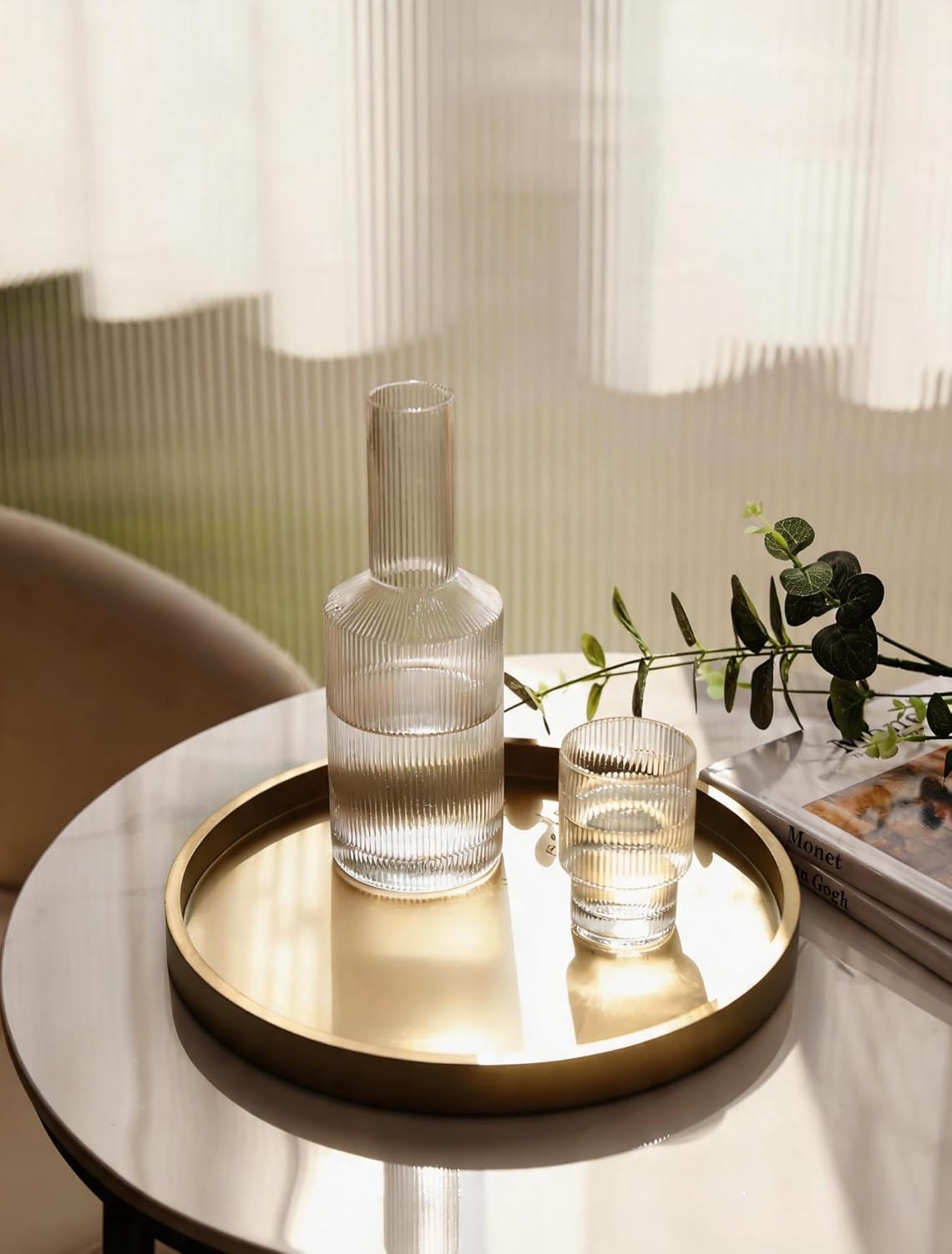 Hanobe Decorative Tray for Coffee Table: Round Champagne Gold Tray for Home Decor - 11.8" Modern Circle Candle Holder Plate for Living Room