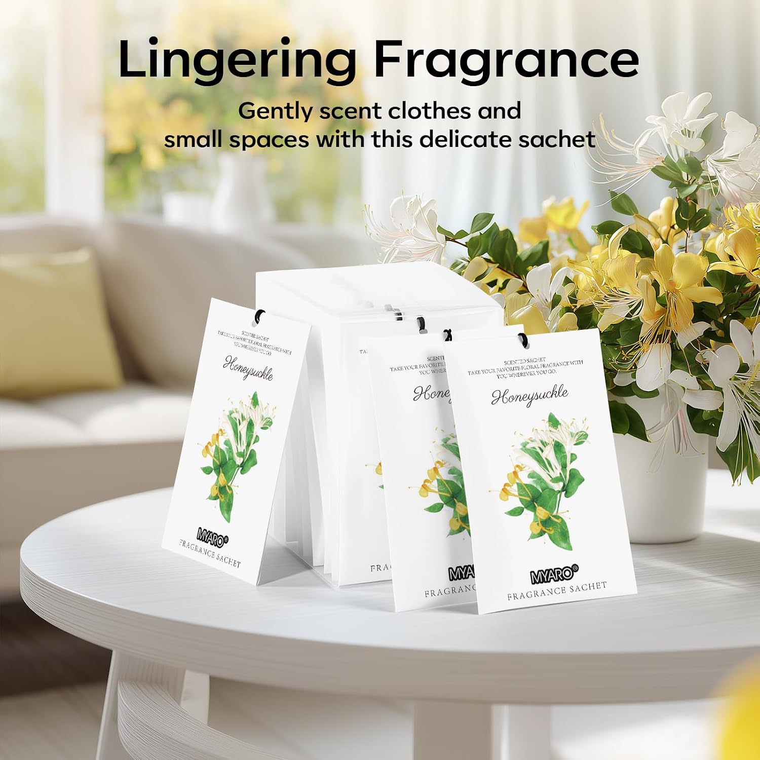 MYARO 12 Packs Honeysuckle Scented Sachets for Drawer and Closet, Long Lasting Air Freshener Fresh Scents Potpourri Bags Home Fragrance for Room Car Small Space