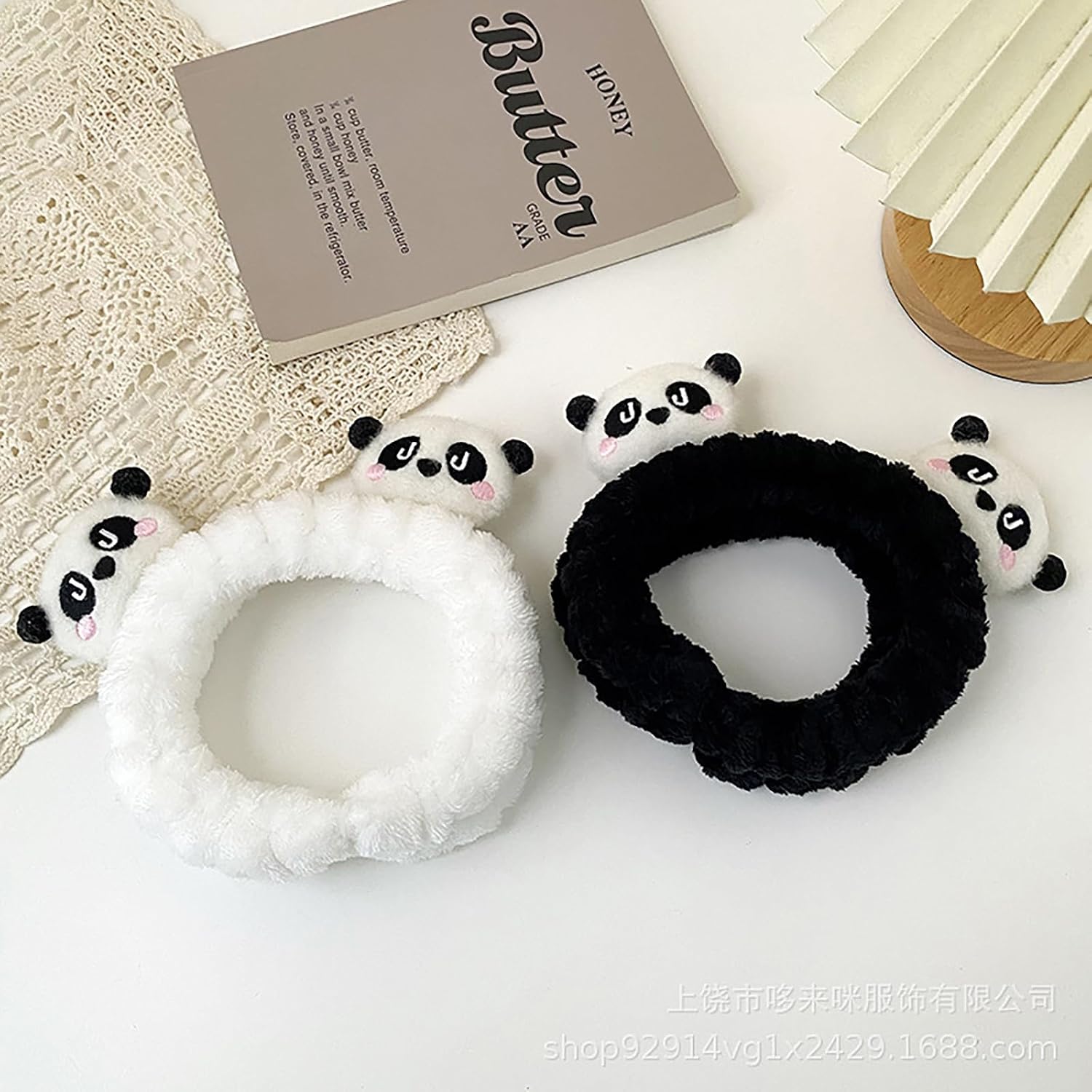 6PCS Cute Cat Ears Spa Headband for Washing Face Makeup Skincare Headband with Wrist Bands, Sleepover Party Supplies for Women/Teen Girl Trendy Stuff Present (6PCS Panda, standard size)