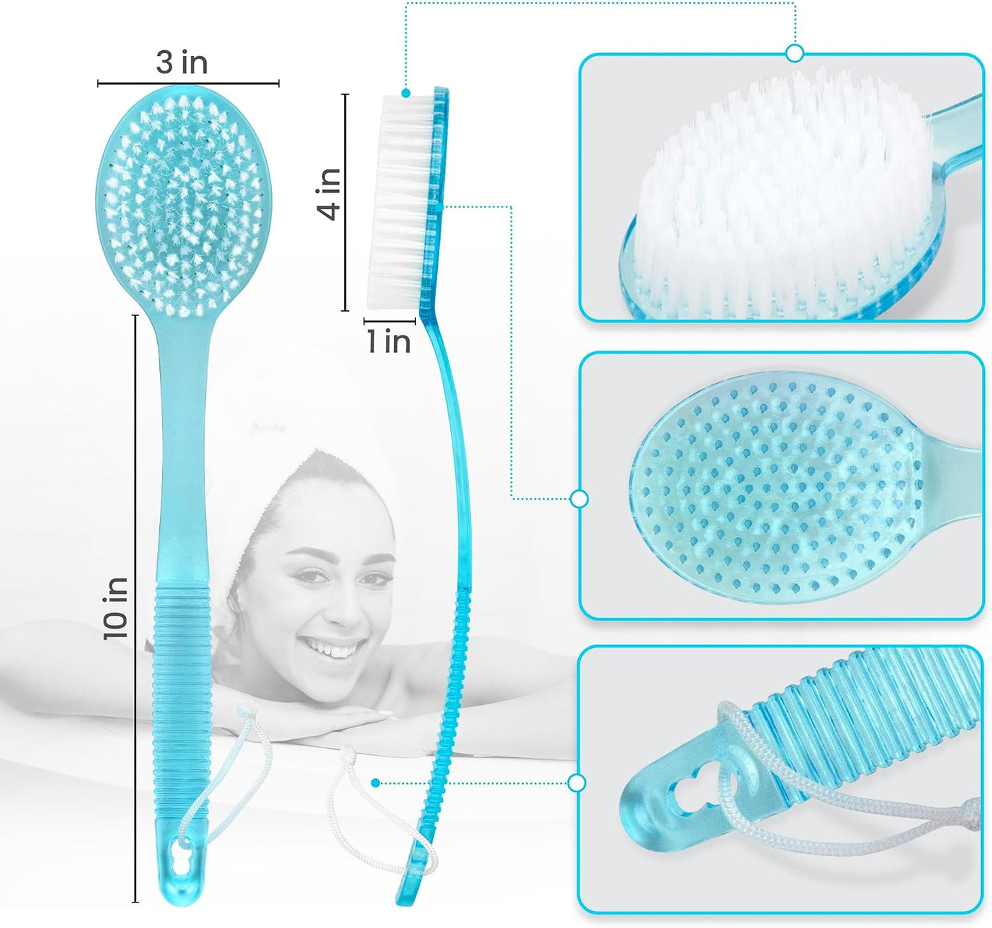 DecorRack Bath Brush with Bristles, Long Handle for Exfoliating Back, Body, and Feet, Bath and Shower Scrubber, Blue (1 Pack)