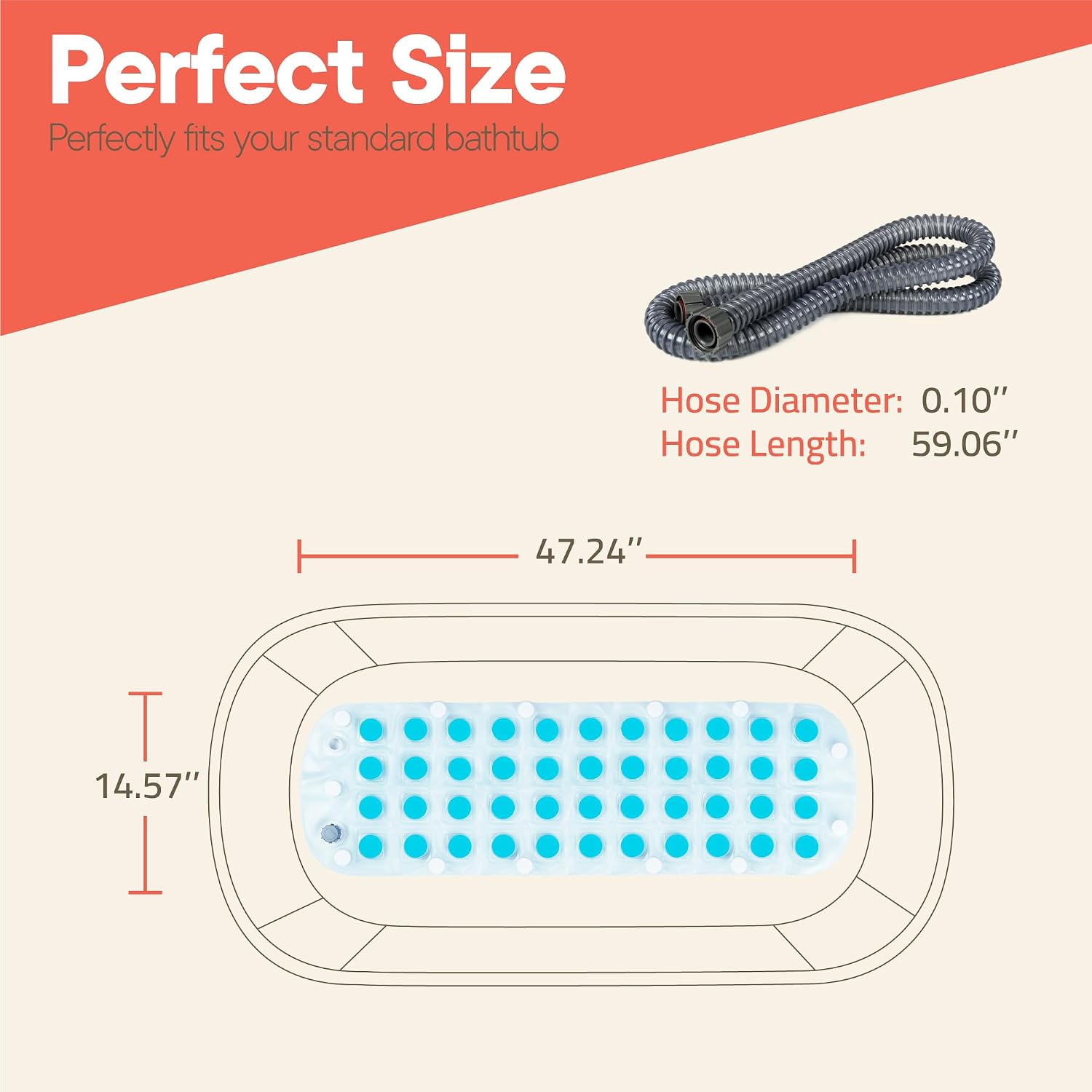 Bubble Bath Massager Mat for Bathtub, 47.24" x 14.57" Full-Body Heated Air Spa with 6-Level Adjustable Bubbles, Non-Slip Waterproof Design, Remote Control, For Stress, Muscle Relief & Relaxation, Aqua