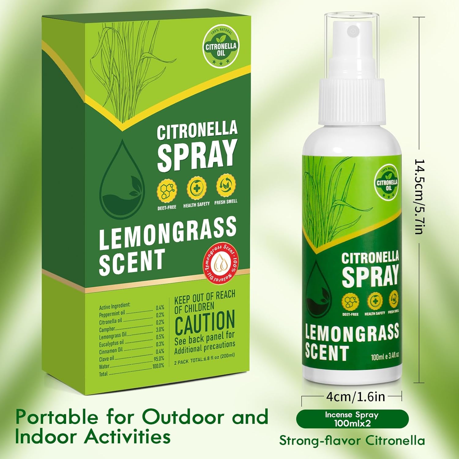 STRN Citronella Spray, DEET-Free, 6.76 oz (200ML), Air Freshener Spray for Summer Outdoor, Lemongrass Plant-Based Essential Oil Spray, for Patio, Camping, Hiking, Traveling, Fishing
