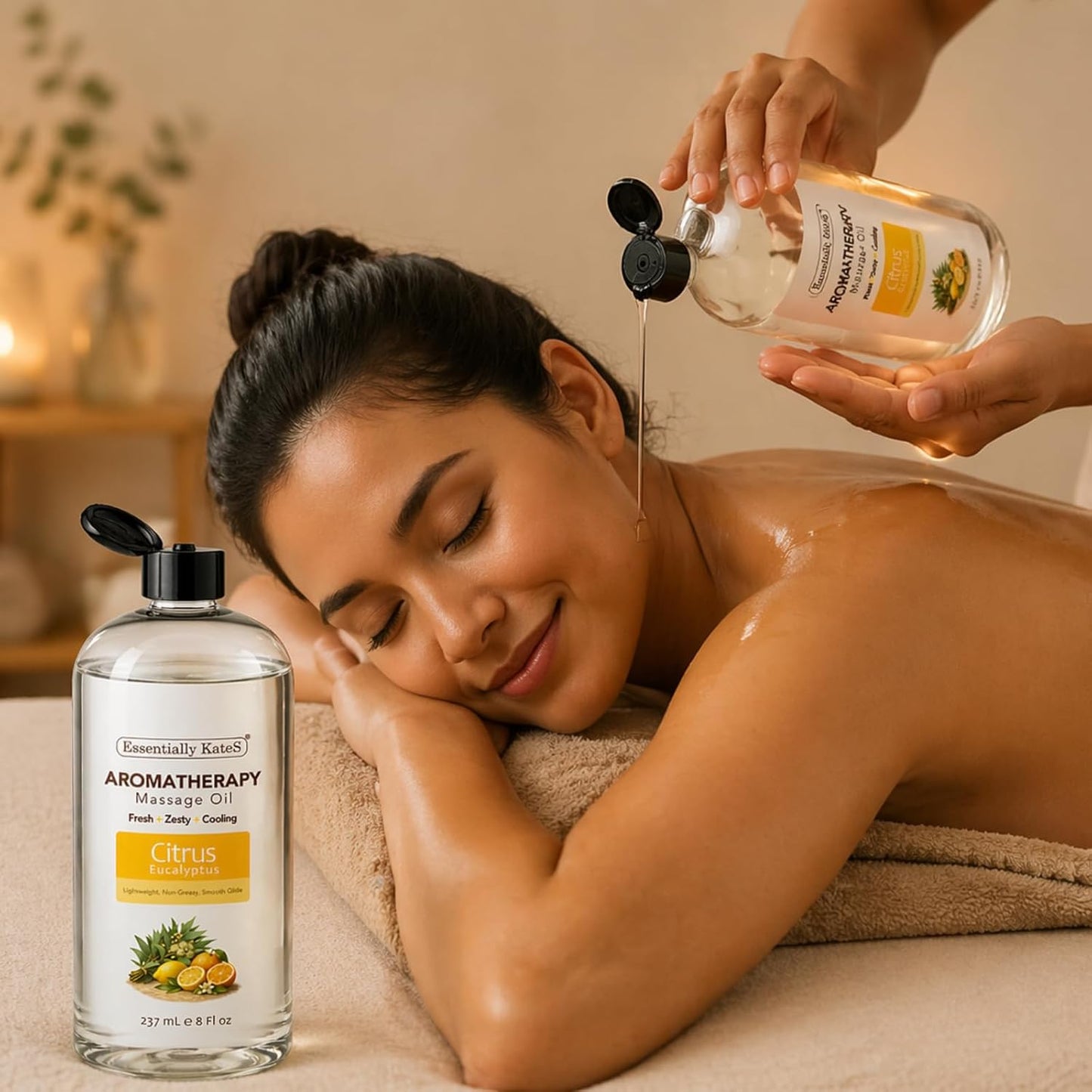 Aromatherapy Massage Oil – Citrus & Eucalyptus – Lightweight, Non-Greasy Body Oil with Fractionated Coconut Oil – Refreshing, Uplifting – 8 fl oz