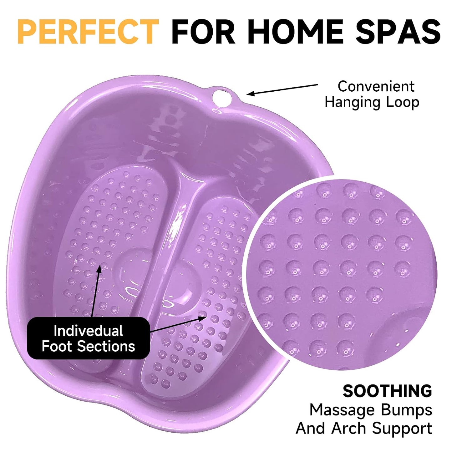 Extra-Large Foot Bath Soak Tub 2-Pack – Durable Massage Basins for Home Relaxation, Fits Large Feet, Non-Slip Base Purple/Black