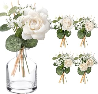 XunYee 33 Pcs Reed Diffuser Set Include Flowers and Sticks，Sola Flowers with Eucalyptus and Gypsophila Oil Diffuser Sticks Aromatherapy for Home Decor Bathroom Decor (Rose, Lotus, Chrysanthemum)