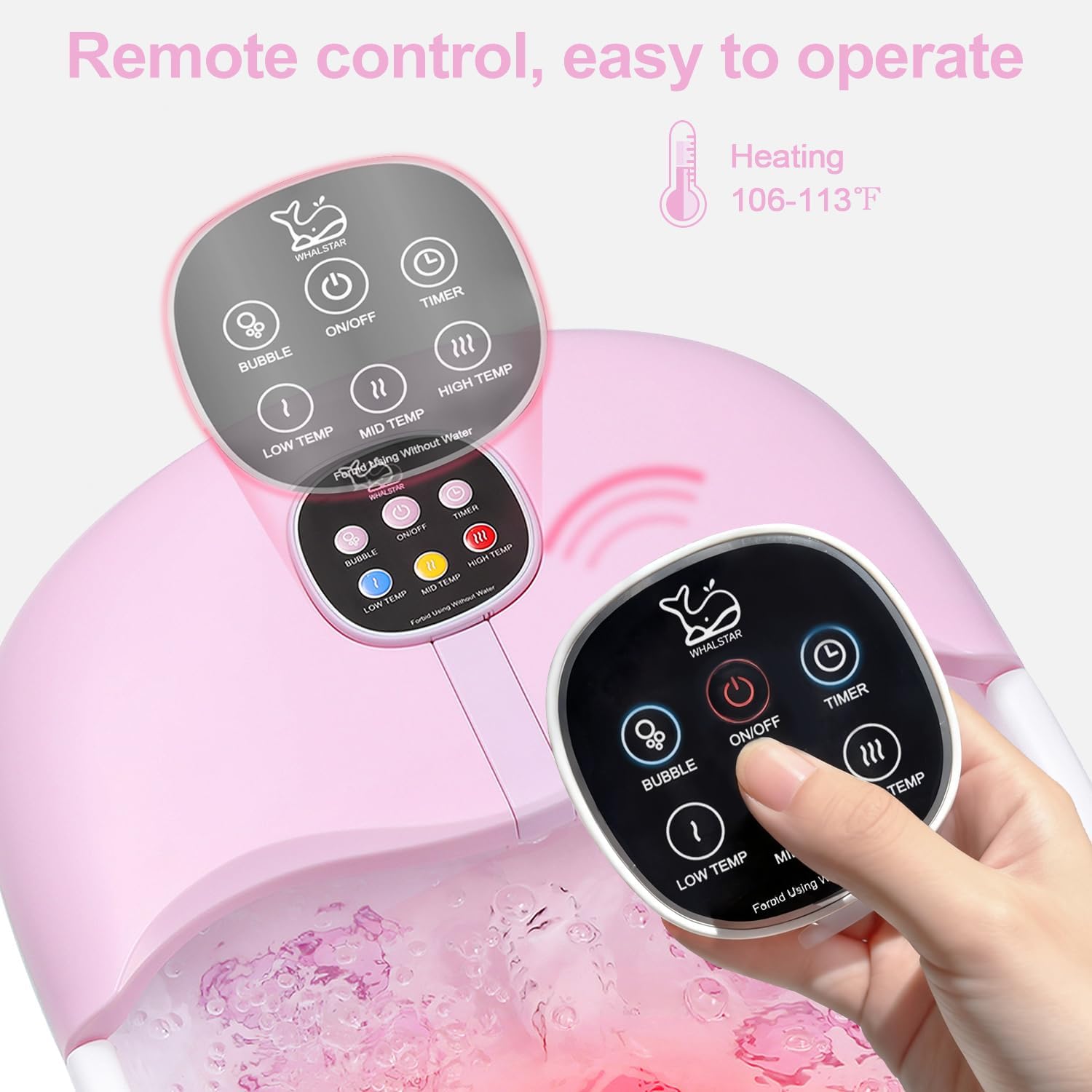 Collapsible Foot Spa Bath Massager with Heat Bubbles and Vibration Massage and Jets, 16oz Tea Tree Oil Foot Soak with Epsom Salt, Foot Bath Basin with Red Light & Remote - Pink