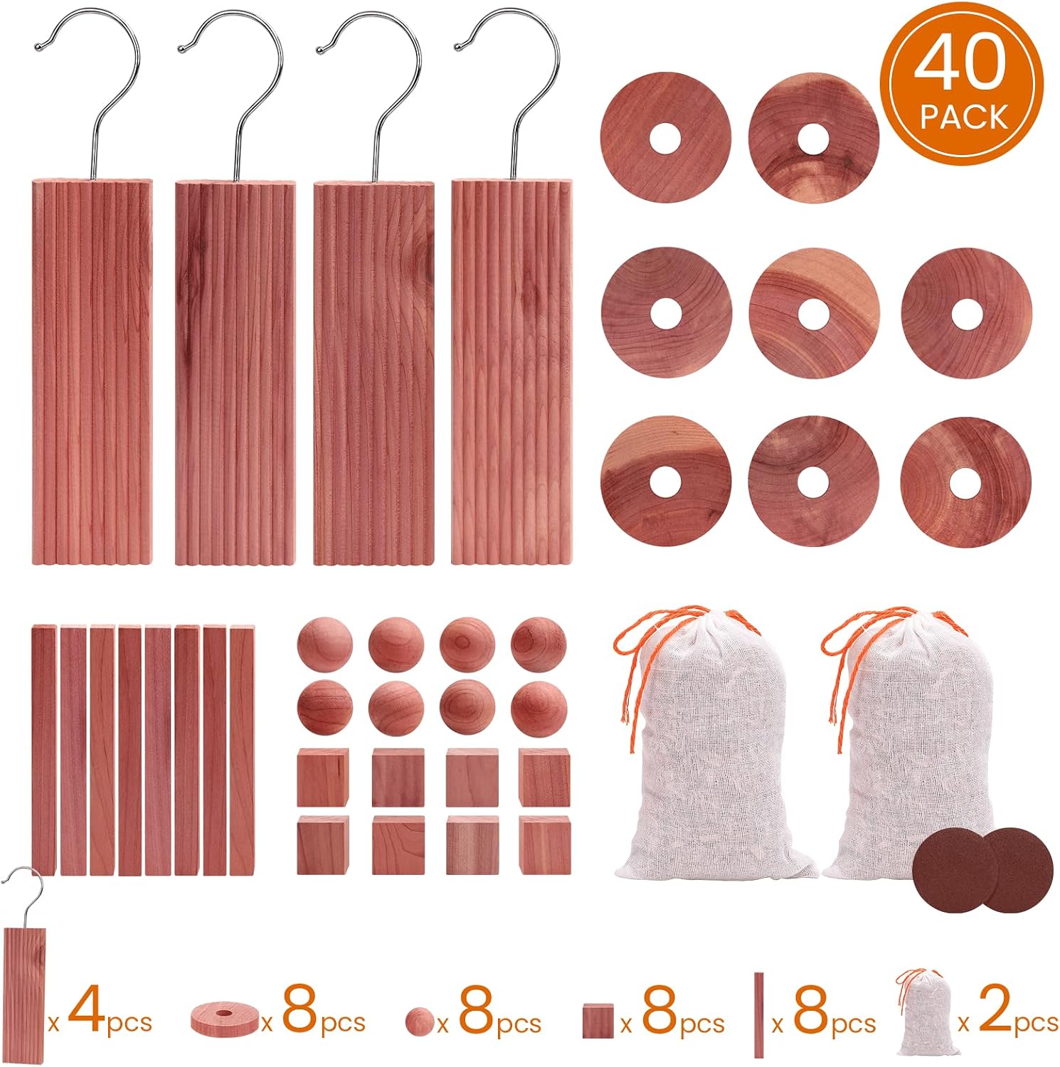 Homode Cedar Blocks for Clothes Storage, Set of 40, Cedar Chips for Closets and Drawers, Aromatic Cedar Wood Balls and Cedar Sachets, Cedar Closet Freshener