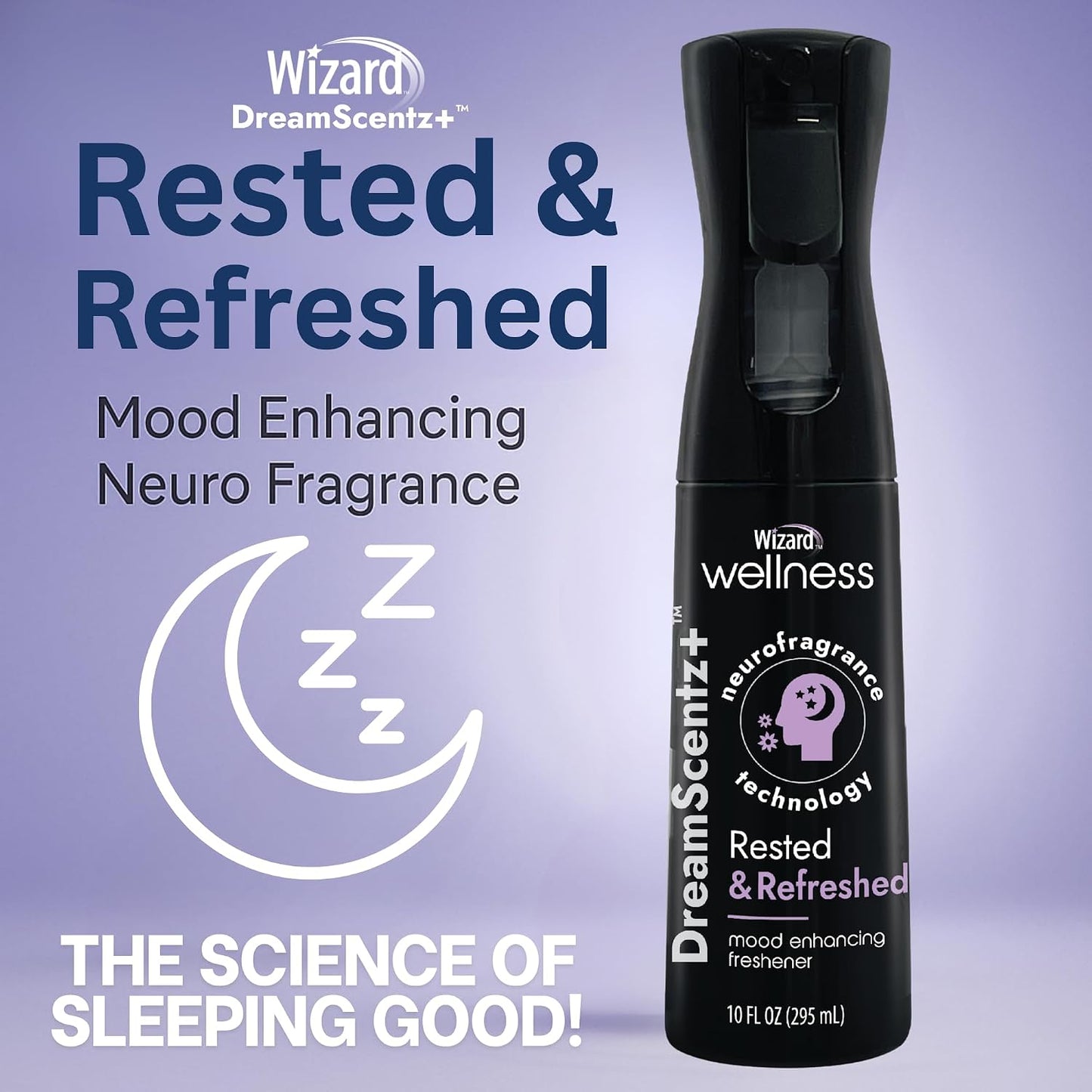 Wizard DreamScentz™ (Rested & Refreshed) Patented Science-Backed Mood-Enhancing Room Mist, Non-Aerosol Continuous Fine-Mist Spray with Neuro-Fragrance Technology – 10 Fl Oz