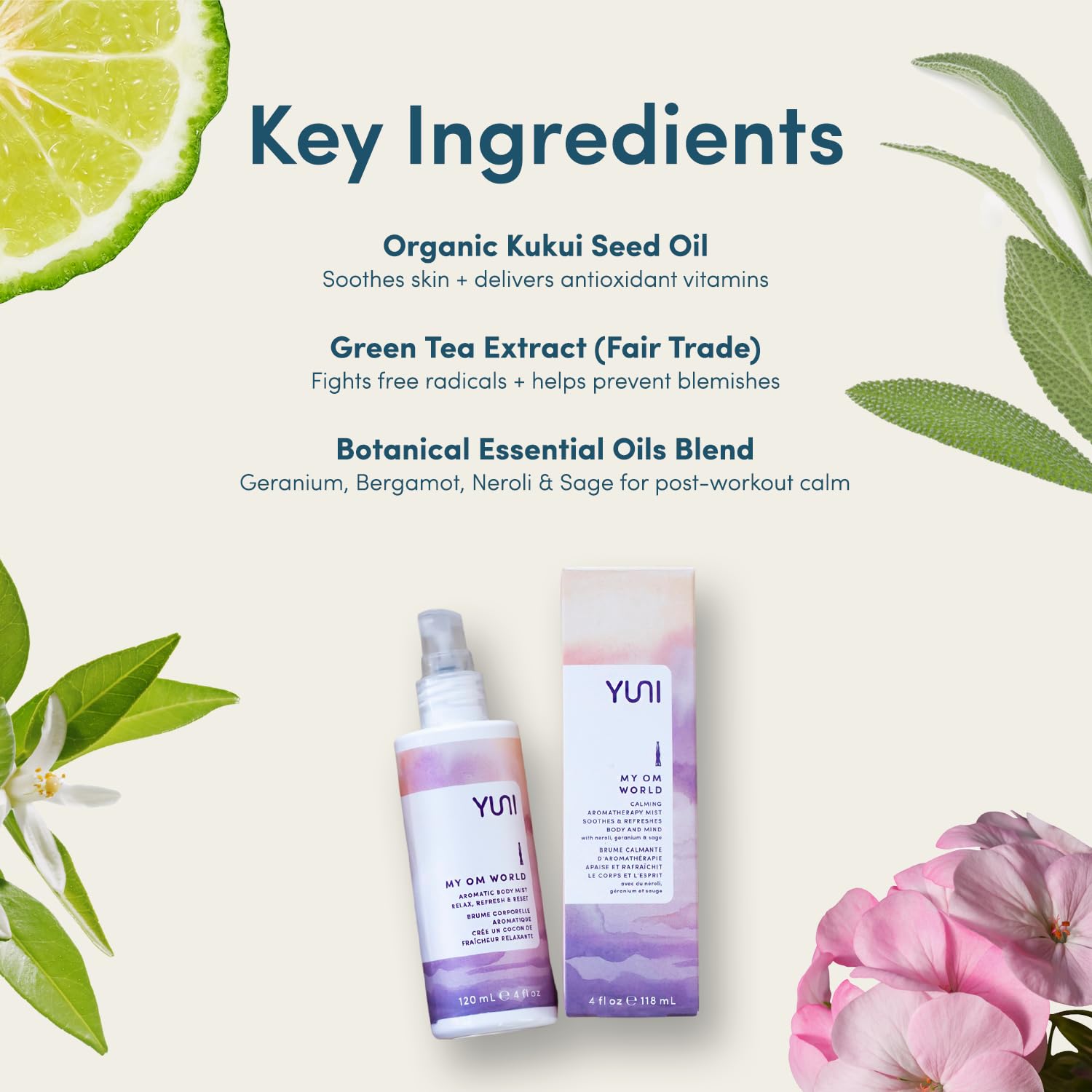 YUNI Aromatherapy Body Mist | Essential Oil Spray for Stress Relief | Essential Mist Spray | Bergamot & Neroli | Body Spray