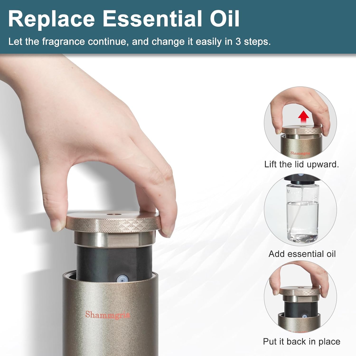 Waterless Hotel Scent Diffuser Waterless Essential Oil Aromatherapy Diffuser with Timer, 1500 Sq Ft Coverage Fit for Home, Office, Large Space, Bedroom & Spa-Champagne