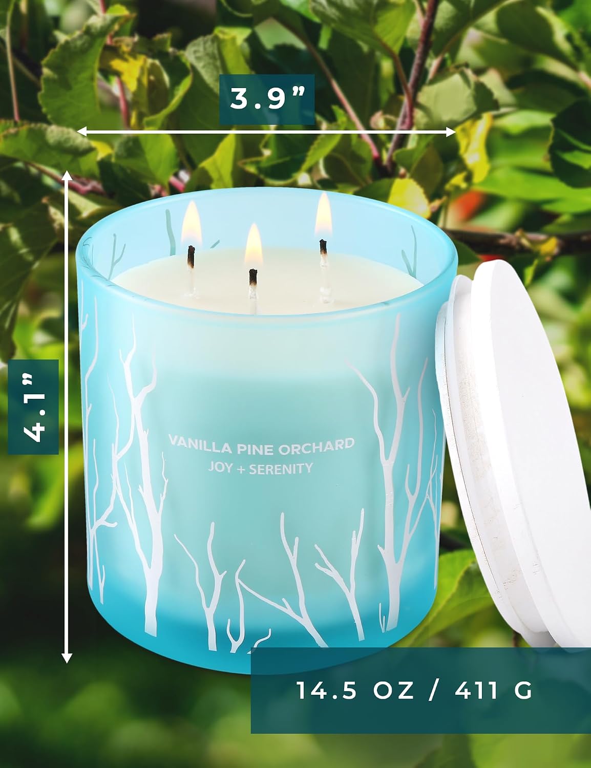 Vanilla Pine Orchard Candle | 14.5oz Large 3 Wick Soy Wax Candle for Home | Strongly Scented Winter Apple Vanilla Aromatherapy Candle | Long Lasting, Clean Burn | Stress Relief Gift for Women & Men