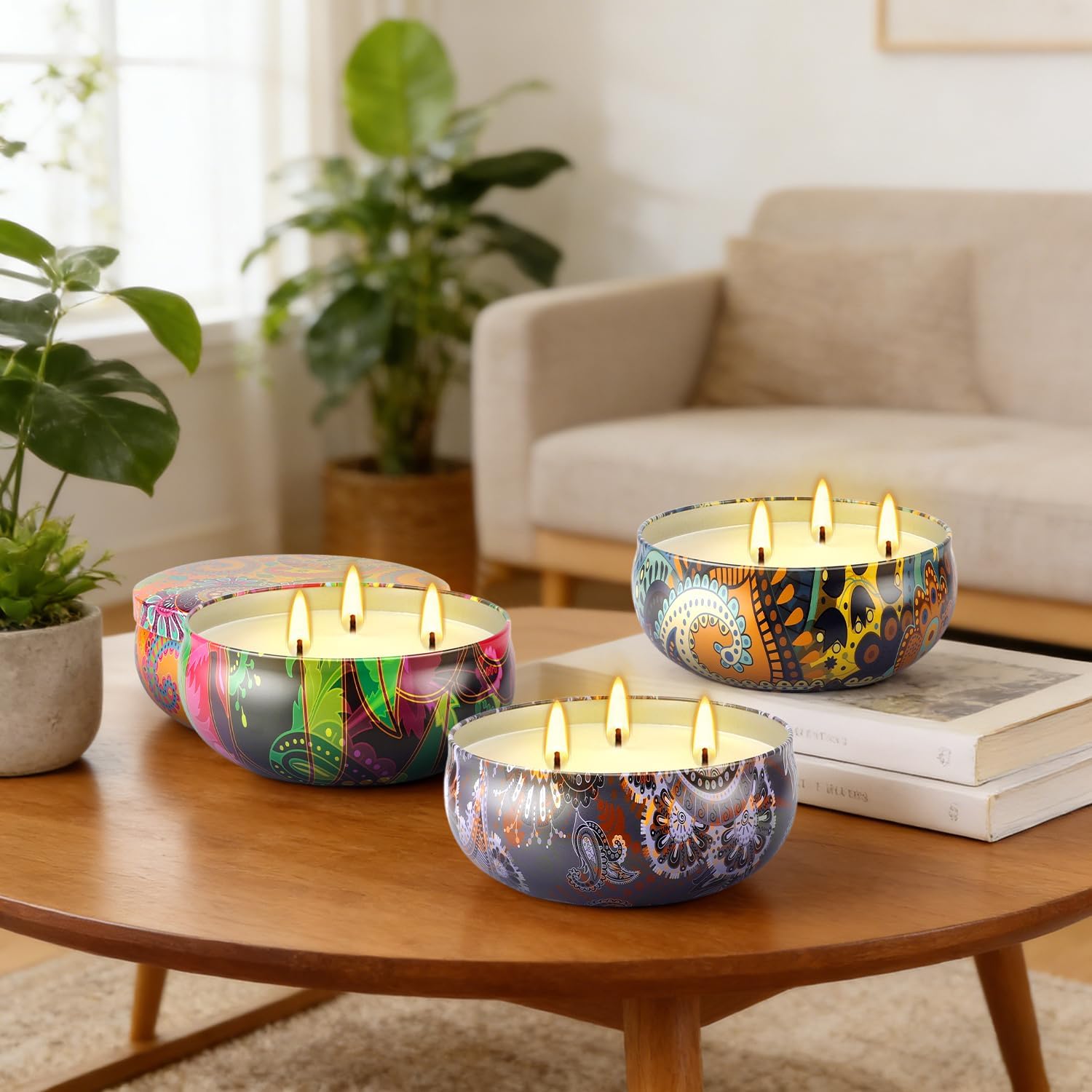 4 x 12oz Large Citronella Candle Outdoor，3 Wick Natural Soy Wax Summer Candle Bulk for Home, Garden Yard Balcony Camping Party ，200 Hours Long Burning