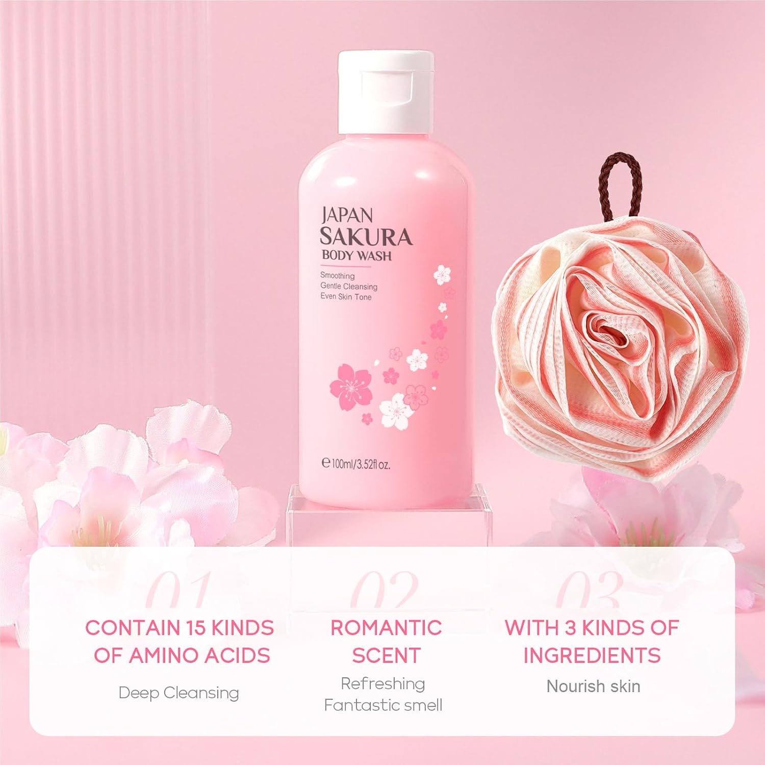 INSEEK Cherry Blossom Bath and Body Gift Set for Women, 9Pcs Bath Gift Sets, Home Bath Spa Gifts Set for Self Care, Christmas Birthday Gifts for Mom, Girlfriend, Sister, Female Friends