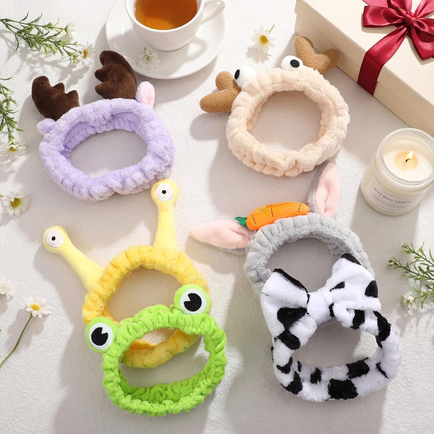 Jutom 6 Pcs Animal Headbands Bulk Cute Ear Skincare Headband for Women Lovely Hair Band for Washing Makeup Face Gift Elastic Cosmetic Head Wrap, 6 Styles