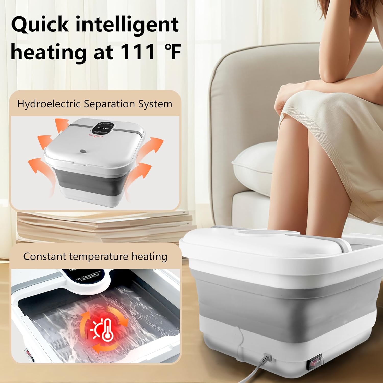 Collapasible Foot Spa Bath Massager with Heat, Pedicure Foot Spa with Bubbles/Timer/Temperature Control, Feet Soak Tub for Home, Office, Relaxation and Stress Relief, Gift for Men and Women