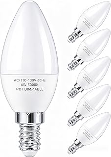PARTPHONER E12 Base LED Light Bulbs B11 Candelabra Bulbs 60W Equivalent, Non-Dimmable 6W LED Bright Candle Small Base Chandelier Bulb 600 Lumen, 5000K Cold White for Ceiling Fan, Pack of 6