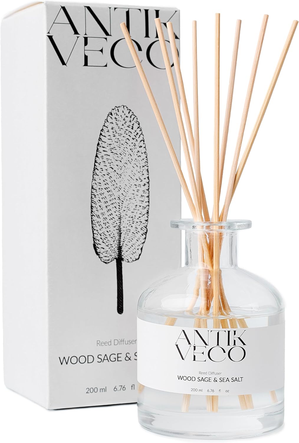 Wood Sage & Sea Salt Reed Diffuser Set – Oceanic Aromatherapy for Home – Glass Bottle 6.7fl oz + 8 Rattan Reeds – Calming Coastal Scent with Lavender & Sage – Long-Lasting (Up to 90Days)