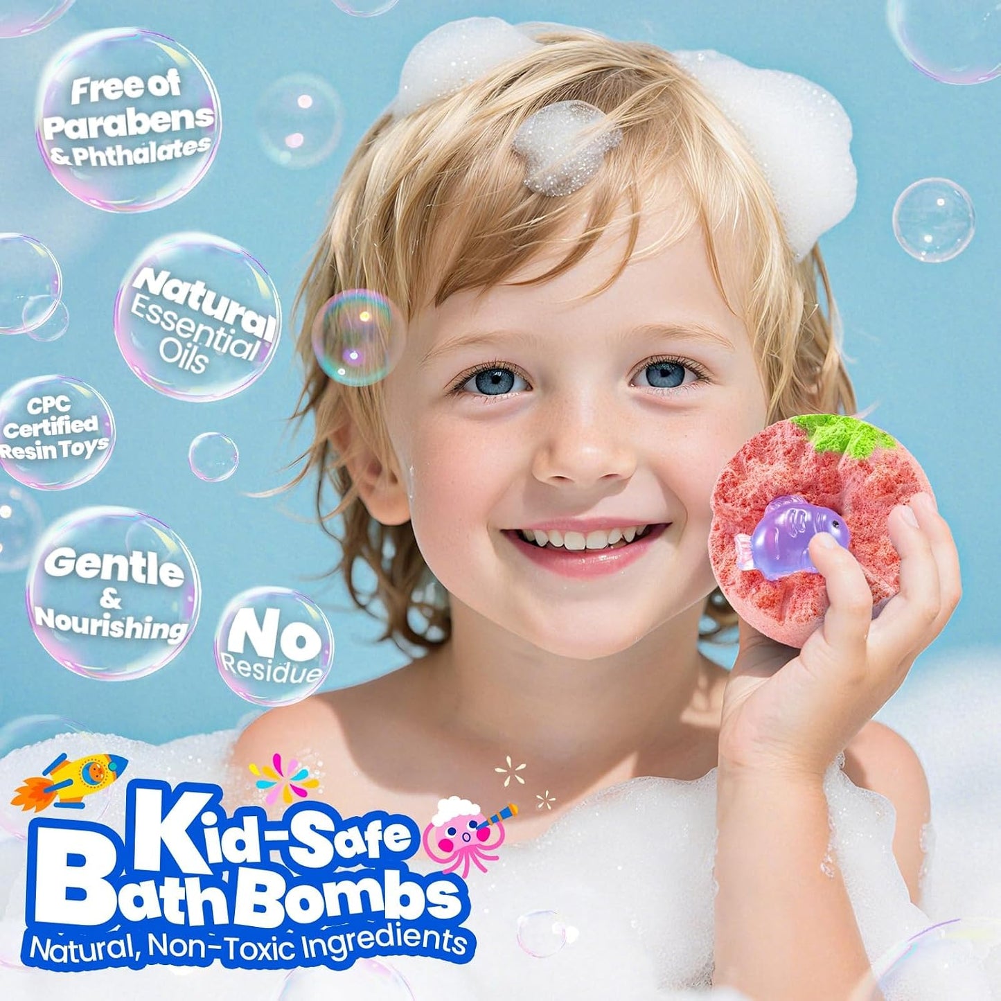 Bath Bombs for Kids with Surprise Inside, 32 Pack 1.8-Inch Fizzy Bath Bombs with 32 Different Glow-in-the-Dark Animal Toys, Kid-Friendly, Non-Toxic, 8 Scents, Birthday Party Favors & Stocking Stuffers