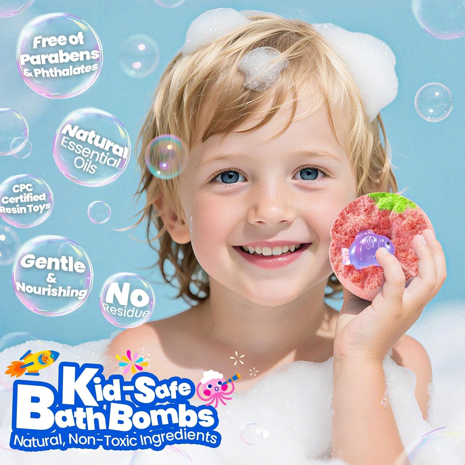 Bath Bombs for Kids with Surprise Inside, 32 Pack 1.8-Inch Fizzy Bath Bombs with 32 Different Glow-in-the-Dark Animal Toys, Kid-Friendly, Non-Toxic, 8 Scents, Birthday Party Favors & Stocking Stuffers