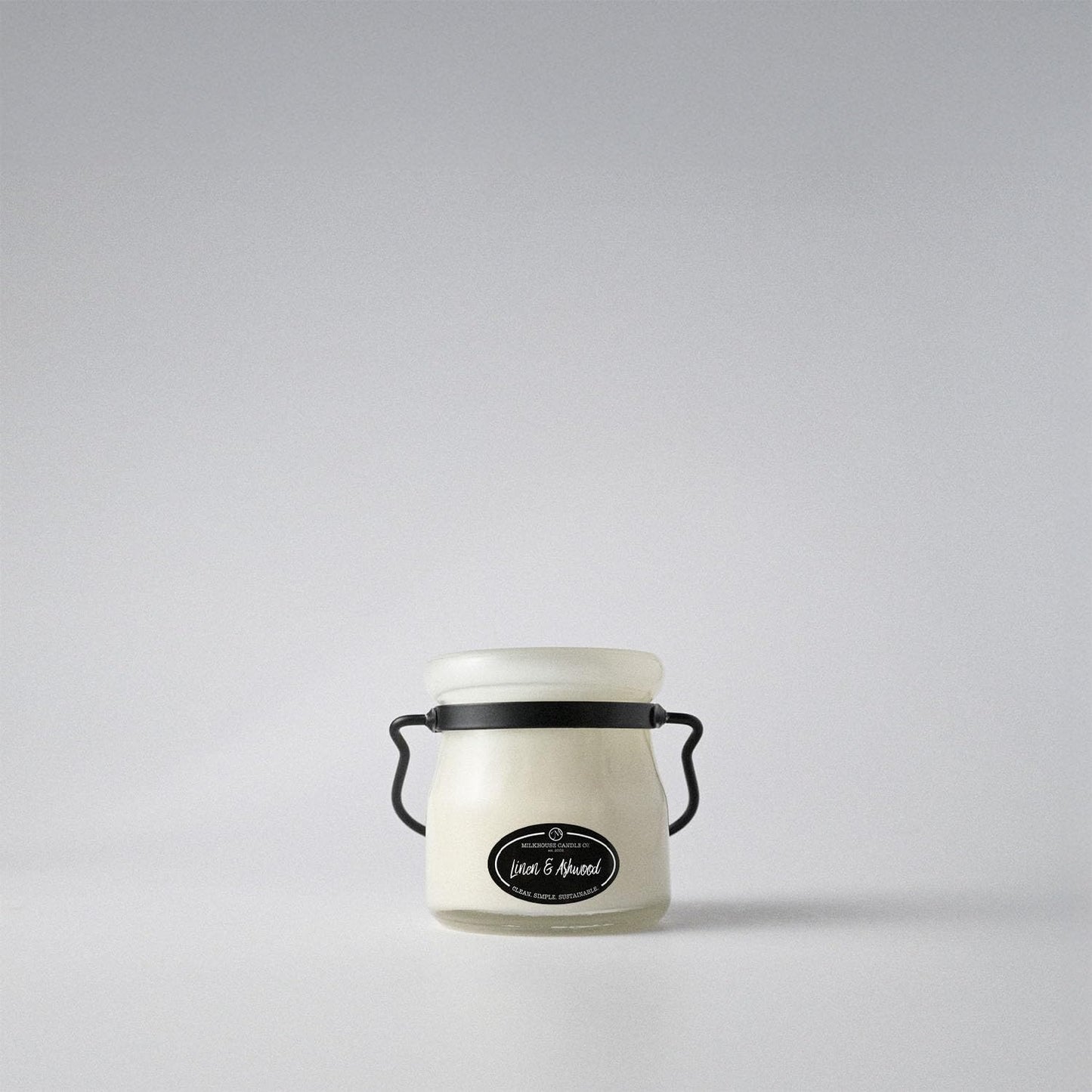 Milkhouse Candle Company Linen & Ashwood Soy Candle - Grey Musk | Dark Gilded Fruits | Tonka Bean & Amber Scented - 5 oz Cream Jar with Lid, 35+ Hour Burn Time, Made in the USA