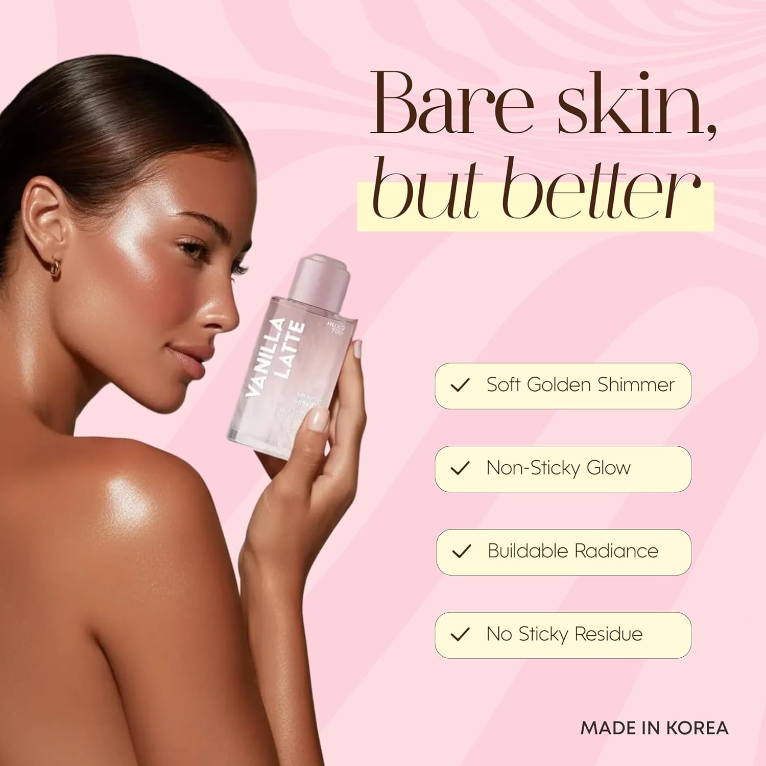 Hello You Jojoba Oil & Hyaluronic Acid Shimmer Body Oil – Dermatologist Tested, Anti Aging, Korean Skin Care – Deep Hydration & Plumping Glow With Vanilla Latte Scent – Vegan Clean Beauty – 3.38 Fl Oz