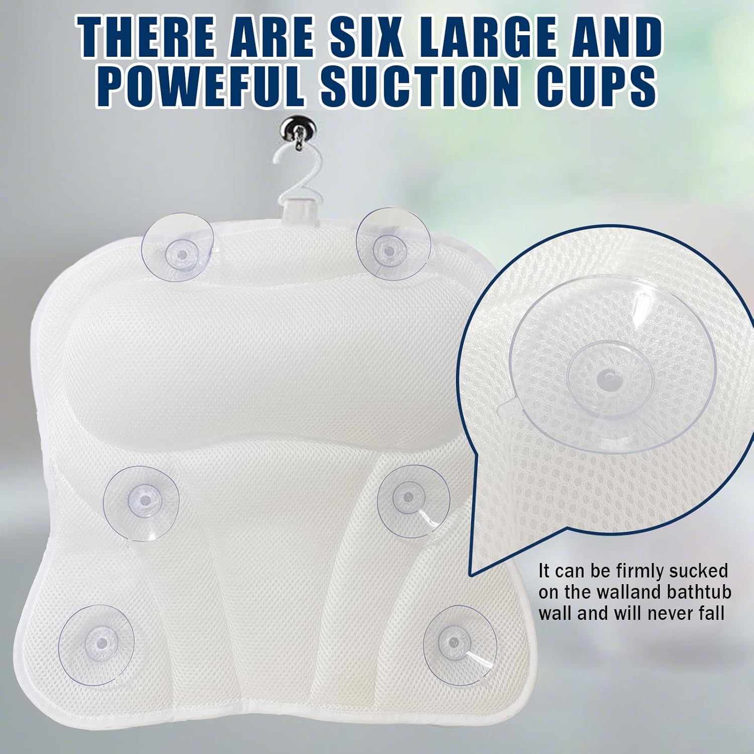 Bath Pillow Bathtub Pillow, Thick Padded Ergonomic Bathtub Headrest for Tub Neck and Back Support with Soft 4D Mesh Fabric and Six Non-Slip Suction Cups, Bath Pillows for Bath Accessories
