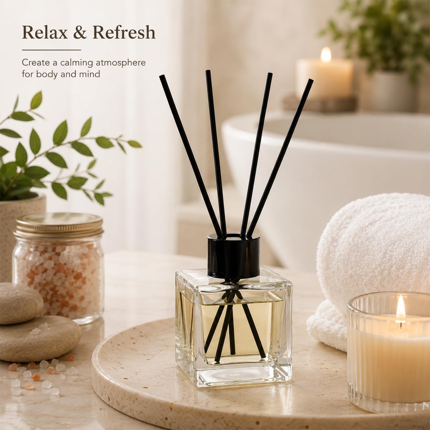 50ml Square Glass Diffuser Bottles Set of 4 Clear Aromatherapy Reed Diffuser Bottles with Black Caps Empty Essential Oil Fragrance Bottles for Home Decor DIY Perfume Diffuser