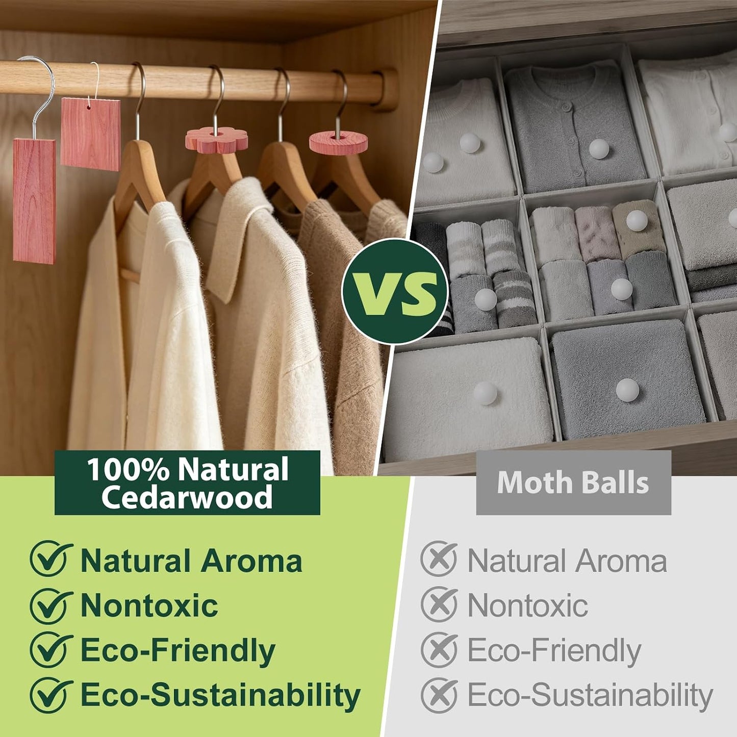 ESRICH Cedar Blocks for Clothes Storage 70Pcs, 100% Natura Cedars Wood for Closets, Cedars Planks with Sandpaper, Cedar Chips and Balls for Closets and Drawers, Fresh Scented Sachets