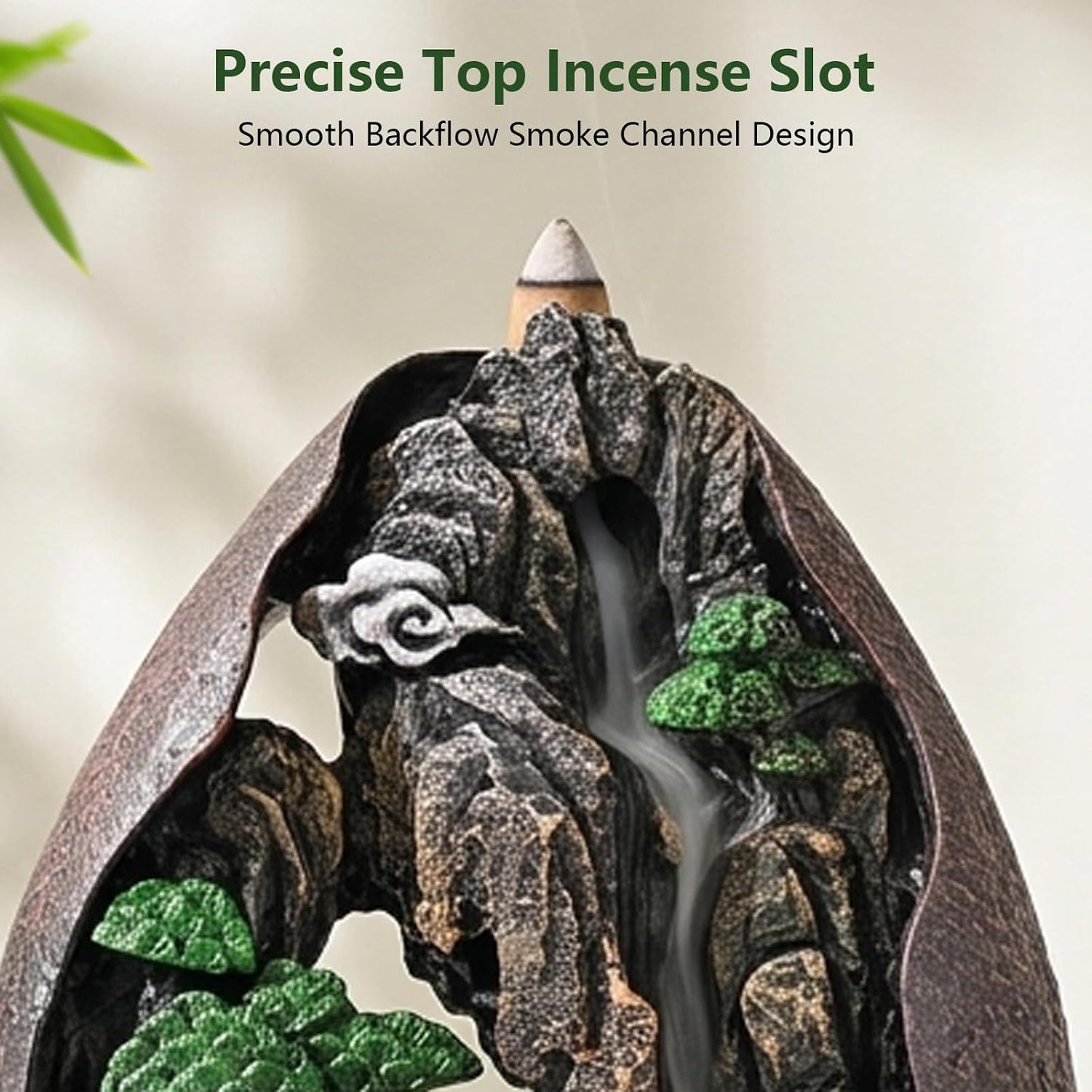 Landscape Backflow Incense Burner Cone Incense Burner Smoke Waterfall Resin Handmade Home Decor Gift Set with 120 Upgraded Cones,30 Incense Sticks,1Tweezer,1Mat