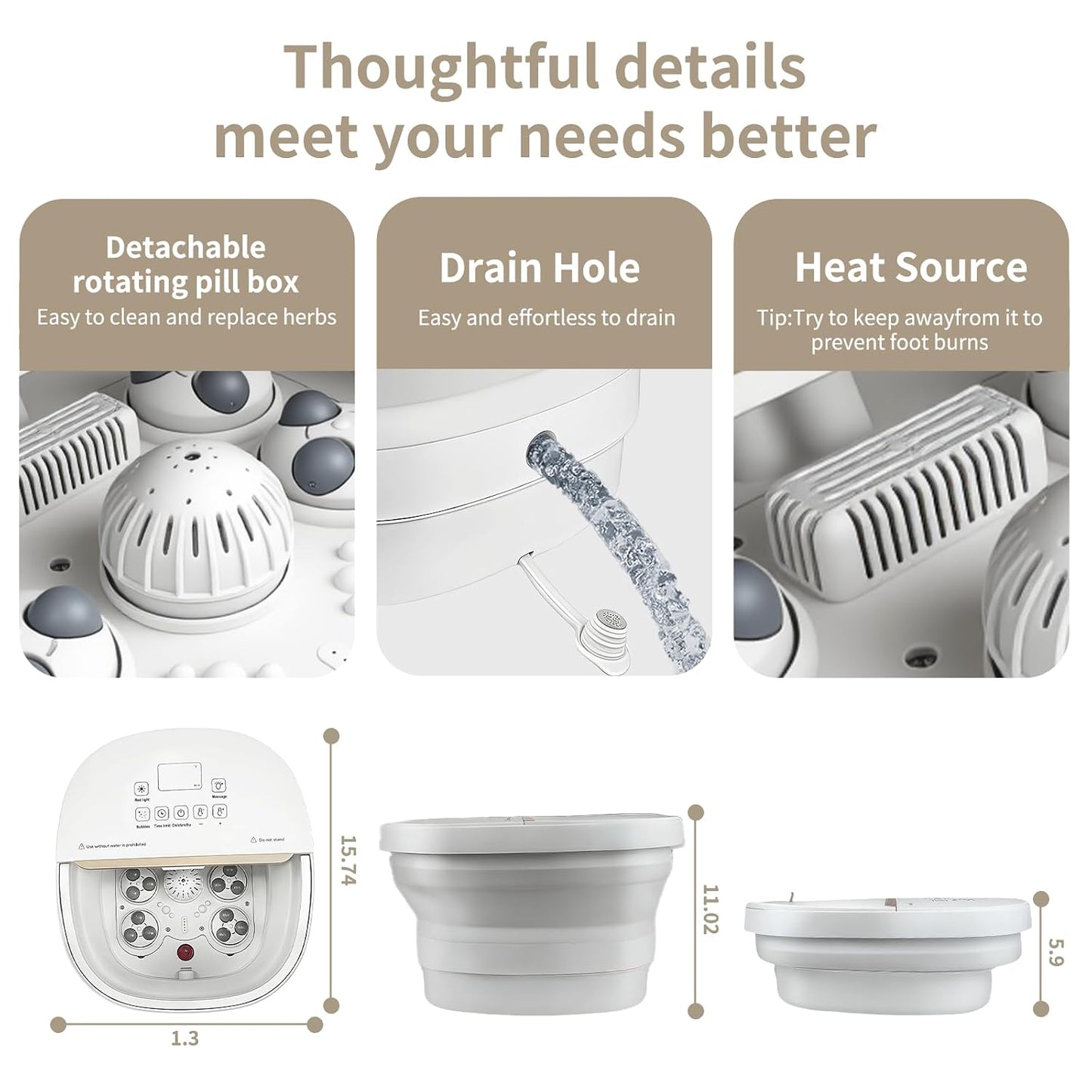 Collapasible Foot Spa Bath Massager with Heat, Pedicure Foot Spa with Bubbles/Timer/Temperature Control, Feet Soak Tub for Home, Office, Relaxation and Stress Relief, Gift for Men and Women