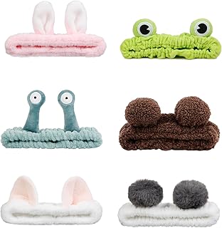 AIBFRID 6PCS Animal Ear Spa Headbands Face Wash Headband Cute Make Up Hairband Fuzzy Cat Head Band Soft Skincare Hair Accessories for Women Girls