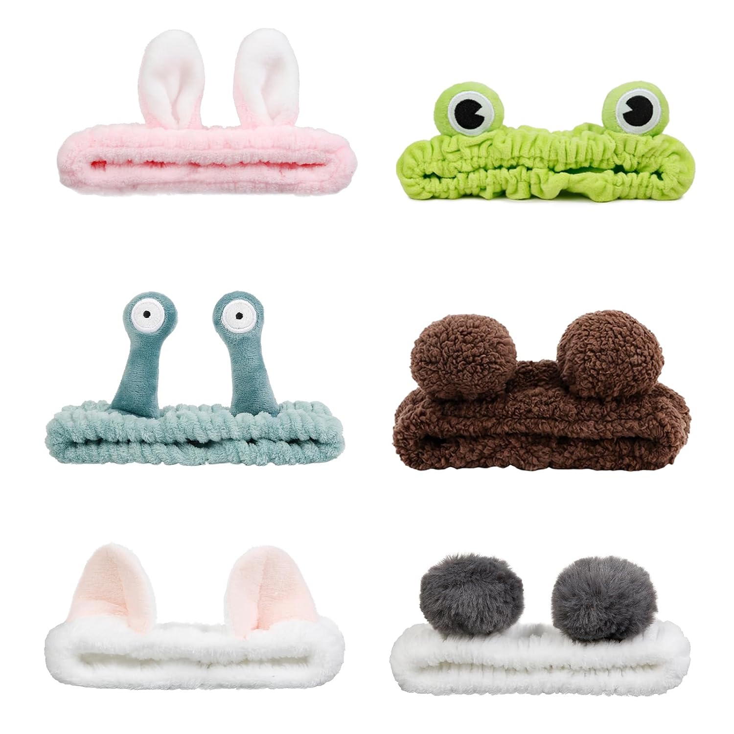 AIBFRID 6PCS Animal Ear Spa Headbands Face Wash Headband Cute Make Up Hairband Fuzzy Cat Head Band Soft Skincare Hair Accessories for Women Girls