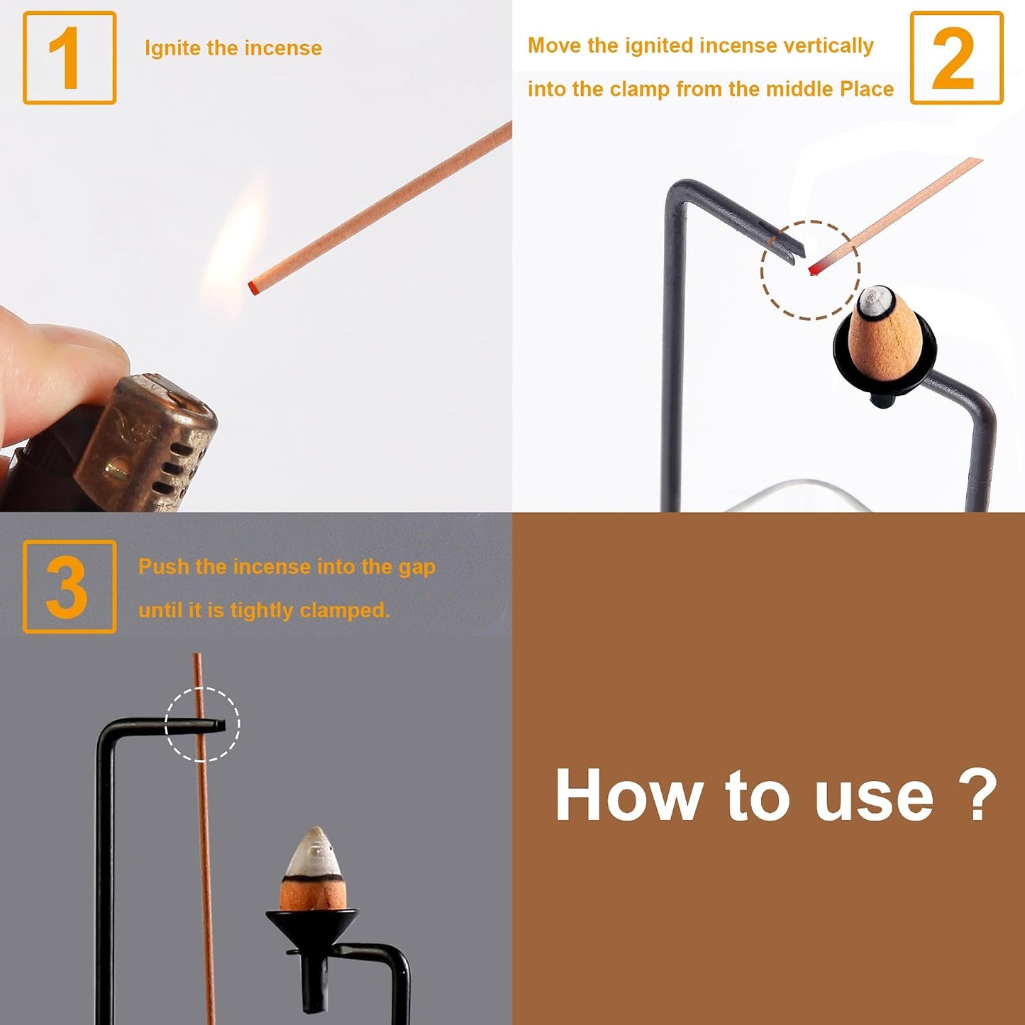 Incense Holder for Sticks and Incense Burner for Cone Incense Set, Upside Down Incense Burner with Removable Glass Ash Catcher Anti-Ash Flying Black