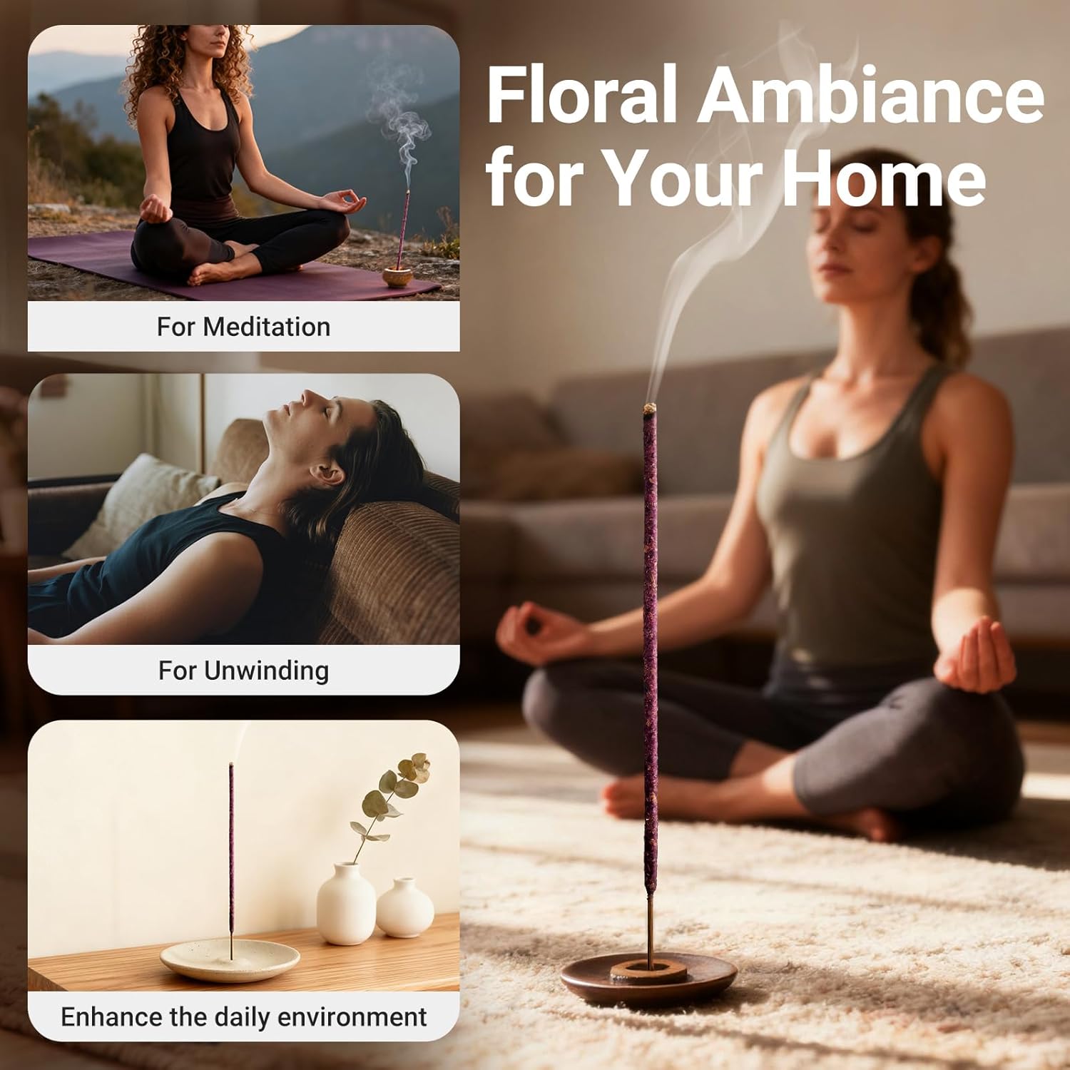 Rose Incense Sticks Natural - 16 Sticks Handcrafted Rose Sticks for Relaxation, Meditation, Yoga, Spiritual Purification & Home Ambiance | inciensos aromaticos para la casa