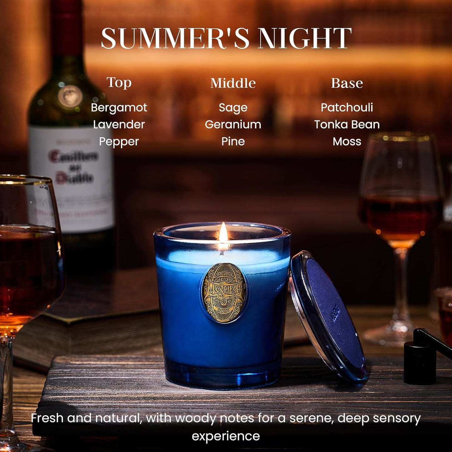 M&SENSE Natural Strong Summer Soy Candle | Peace & Blue | 9.2 oz, 50H Burn Time | Luxury Scented Candle for Relaxation, Gifting, SPA